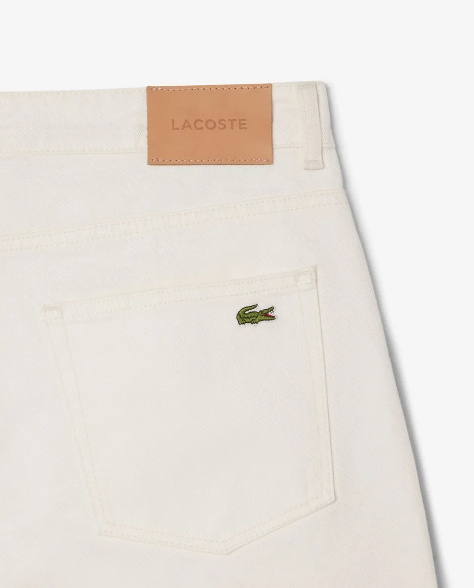 LACOSTE Straight Fit Denim Bermuda Shorts White