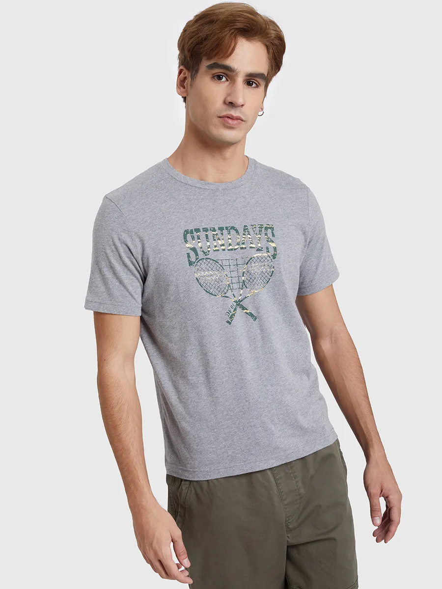 DEFRY 01 Men T-Shirt Short Sleeves Graphic Printed Grey