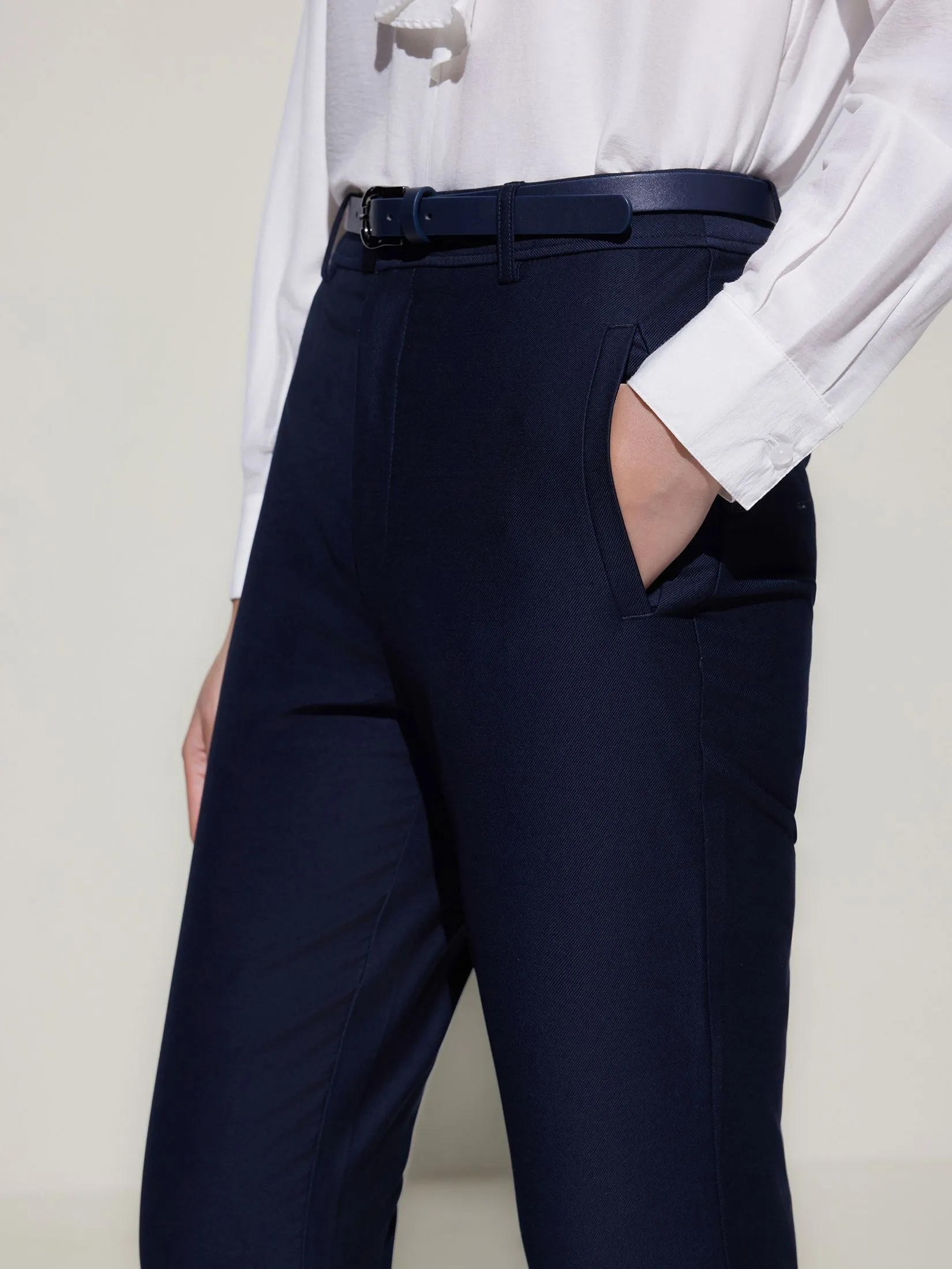 G2000 Women Clothing Cotton Modal Capri Skinny Casual Pants With Belt Capri Skinny Shape - Navy