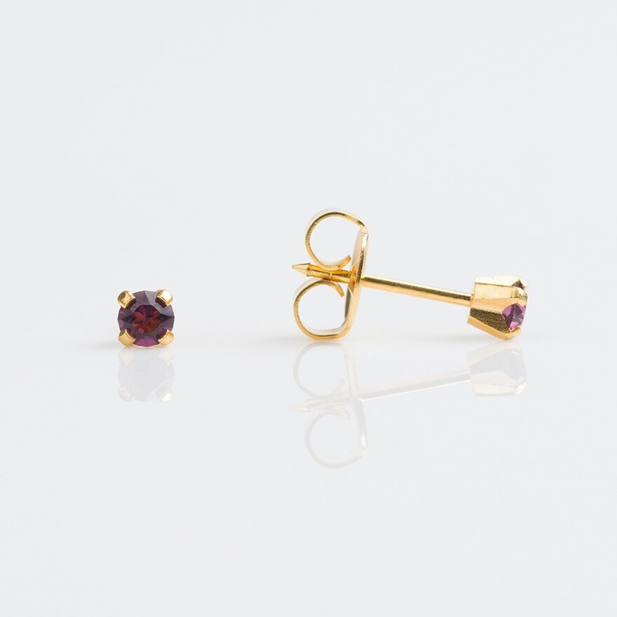 Studex Tiny Tips Earrings For Sensitive Ear Gold Plated 3mm Feb Amethyst
