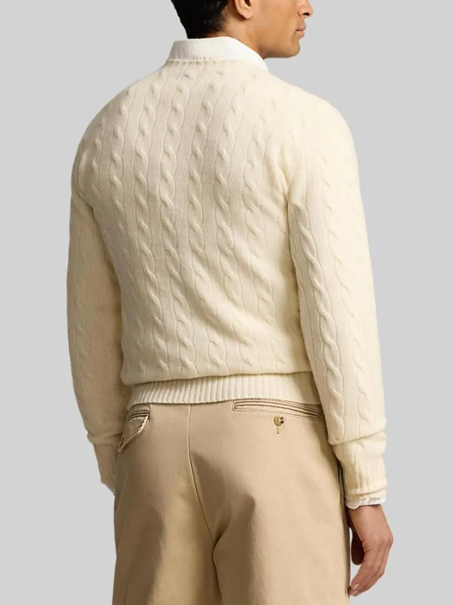 POLO RALPH LAUREN Men Sweater-Cable-Knit Wool-Cashmere Sweater-Natural-101