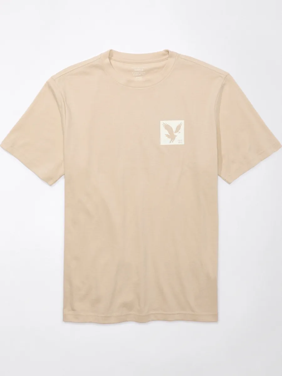 AMERICAN EAGLE MEN G SS CORE BRAND SET IN TEE- PC DYE + SERIOUSLY SOFT WASH 207 TAN