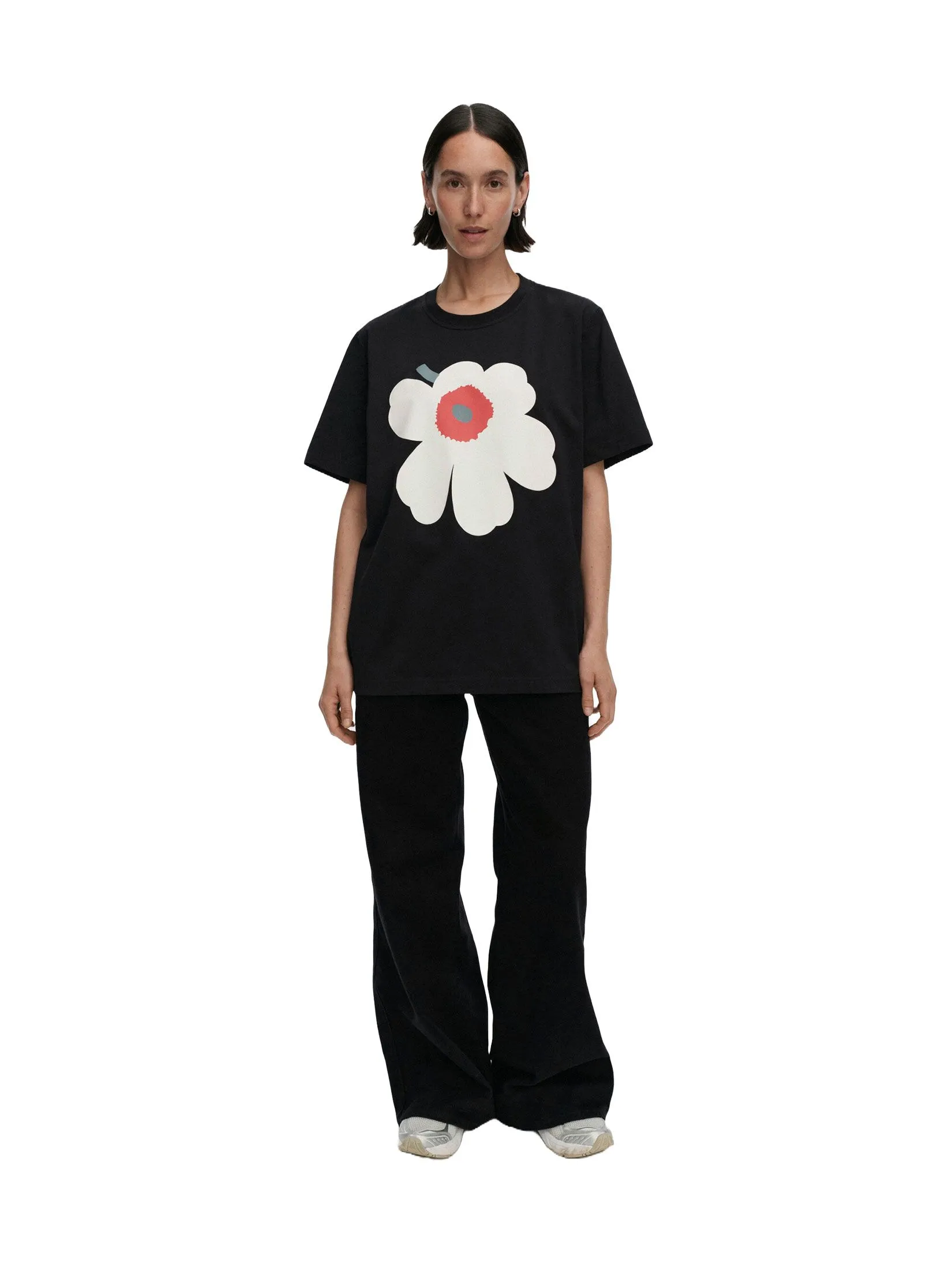 MARIMEKKO BLACK UNISEX EMBLA UNIKKO PLACEMENT T-SHIRT Size - XS