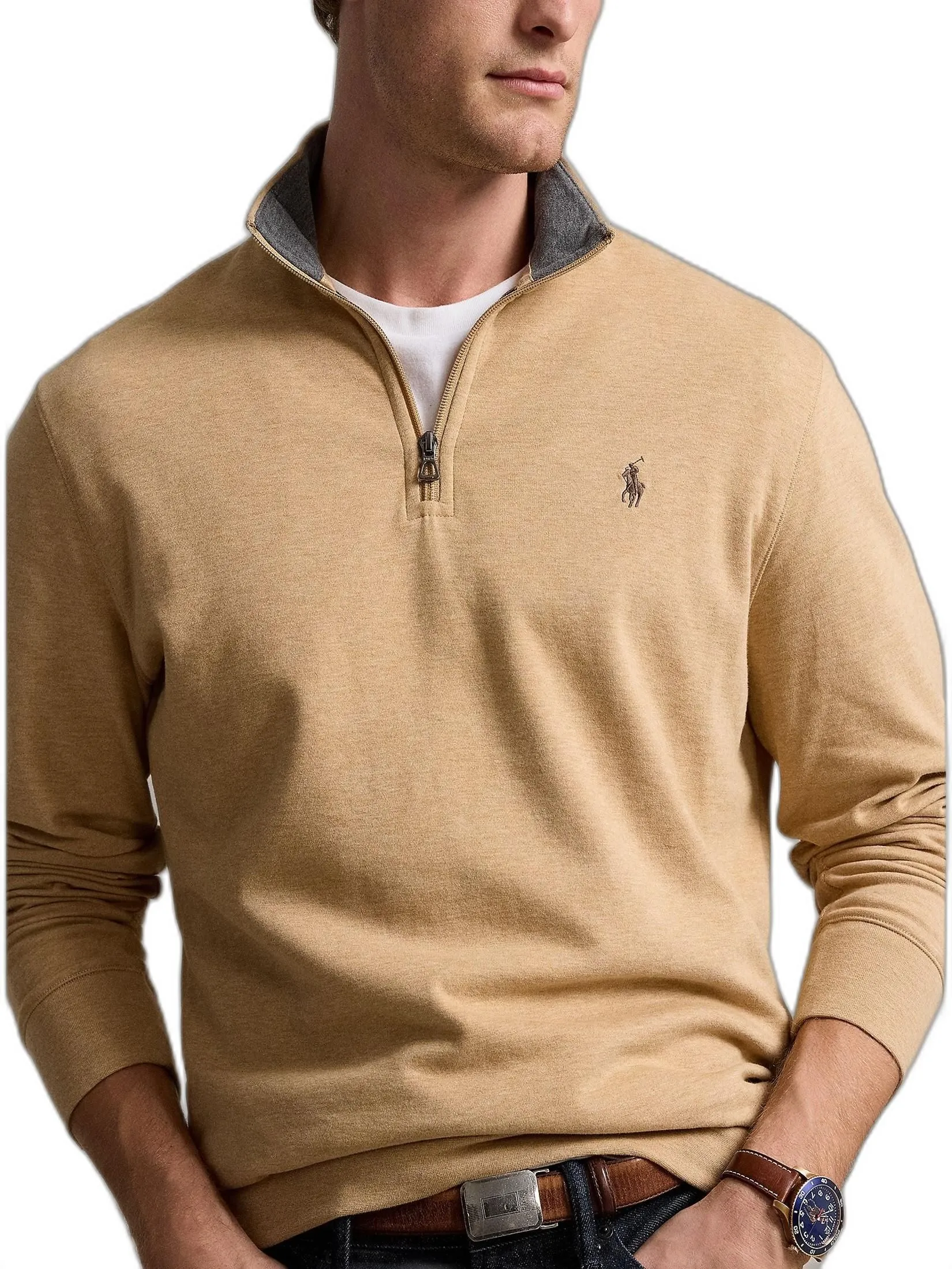 POLO RALPH LAUREN Men Pullover-Luxury Jersey Quarter-Zip Pullover MNPOKNI16824032-Medium Beige-260