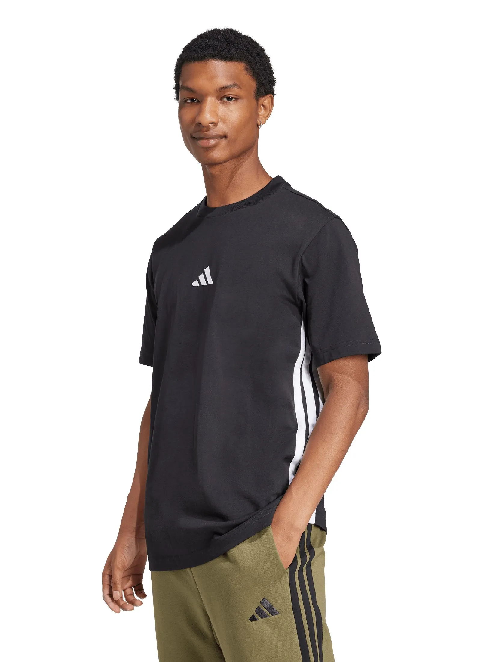 ADIDAS Men Jersey T-Shirt Essentials 3-Stripes Single JD1906 Black / Blackwhite