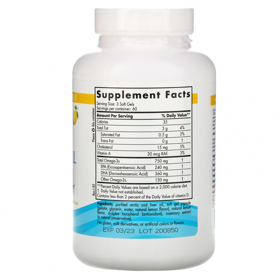 Nordic Naturals, жир печени арктической трески, со вкусом лимона, 250 мг, 180 мягких таблеток
