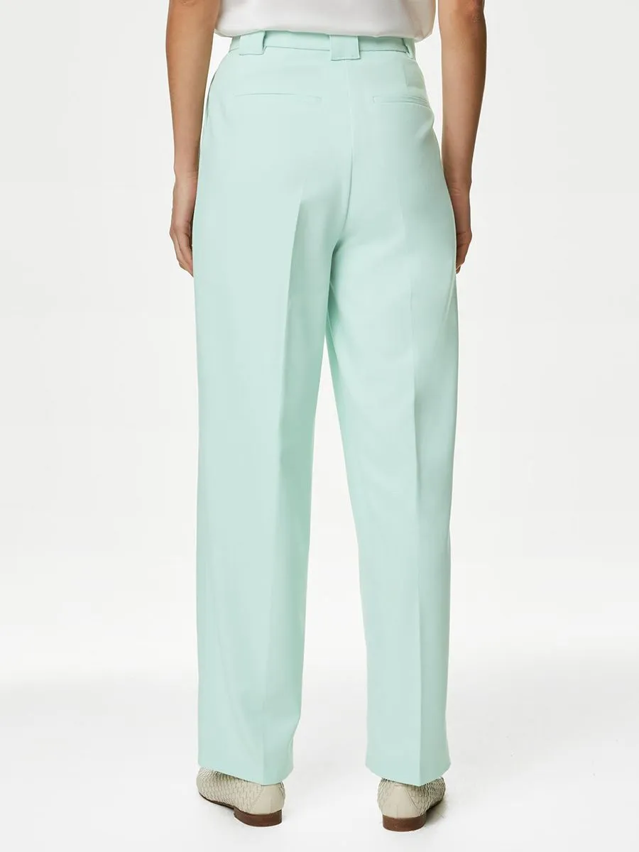 MARKS & SPENCER Women Trousers Pleat Front Relaxed Straight Light Green