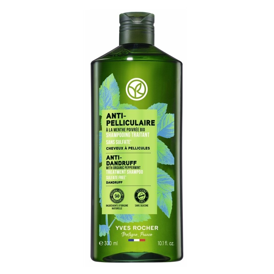 Yves Rocher Shampoo Anti-Dandruff With Organic Peppermint Treatment 300 Ml. - ิBlue