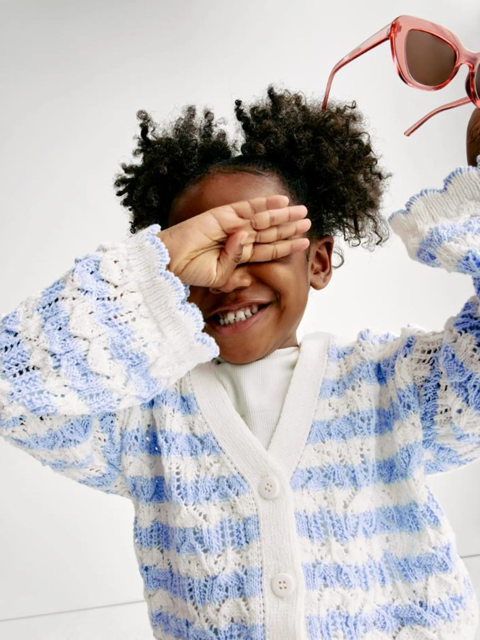 MARKS & SPENCER KIDS Girl Toddler Cardigan Cotton Blend Striped Blue Mix