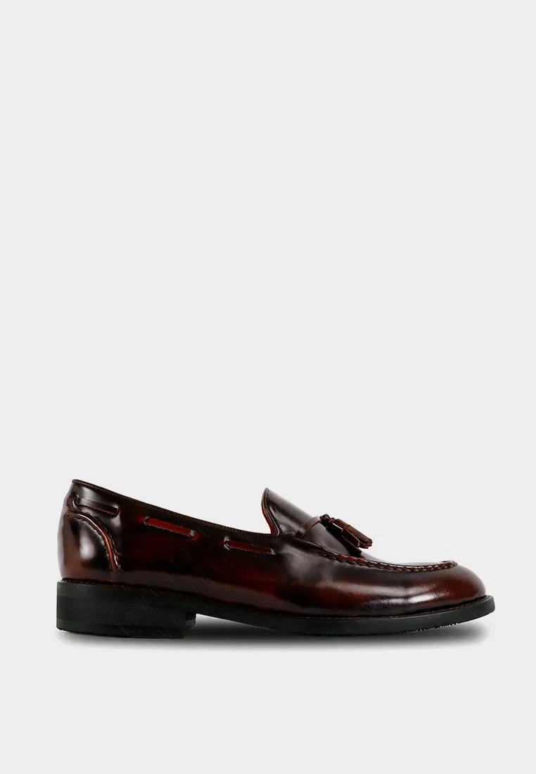 BROWN STONE BROWN STONE VELVET TASSEL LOAFERS MOC TOE BURGUNDY