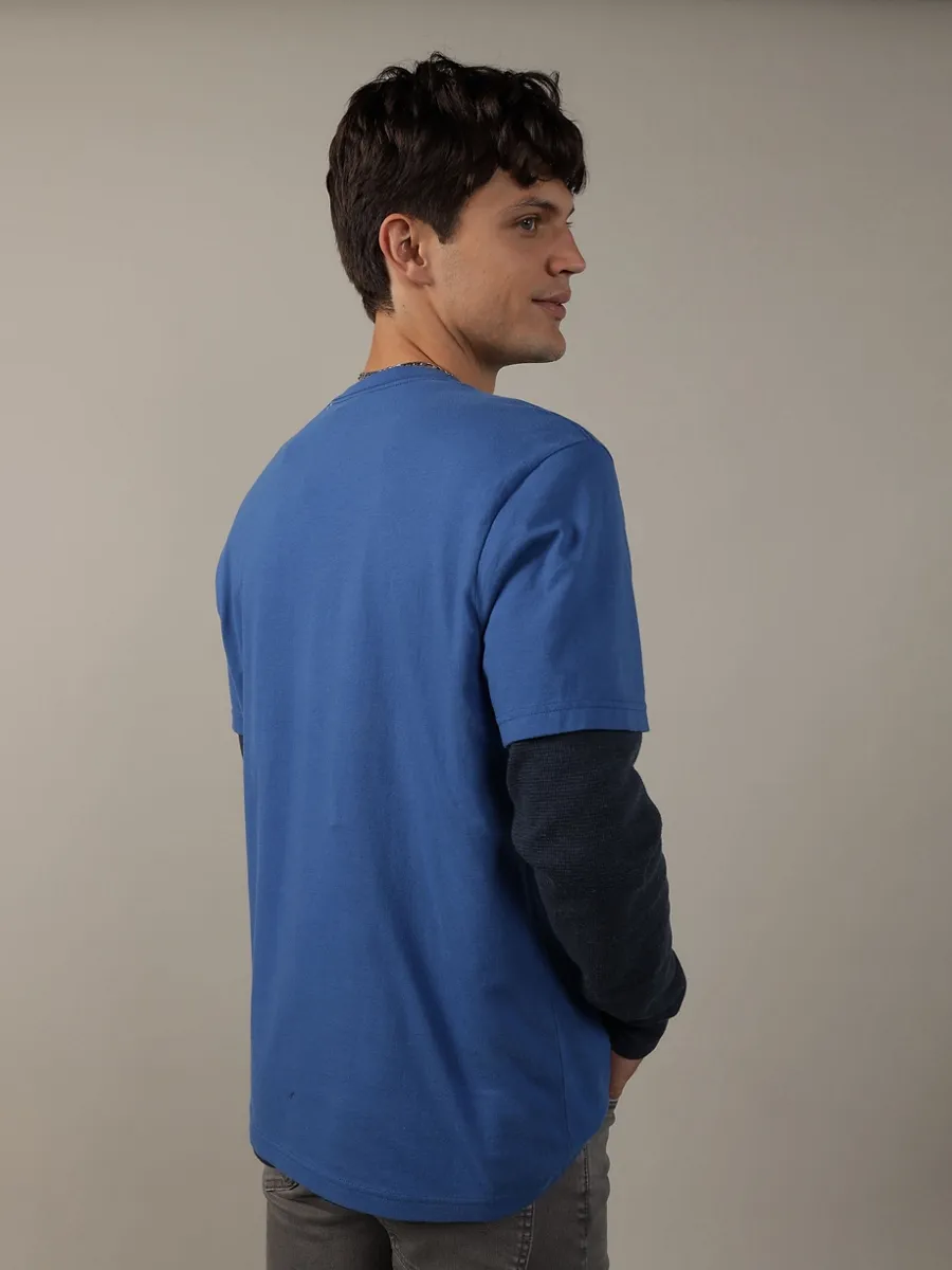 AMERICAN EAGLE MEN G SS CORE BRAND SET IN TEE- PC DYE + SERIOUSLY SOFT WASH 423 BRILLIANT BLUE