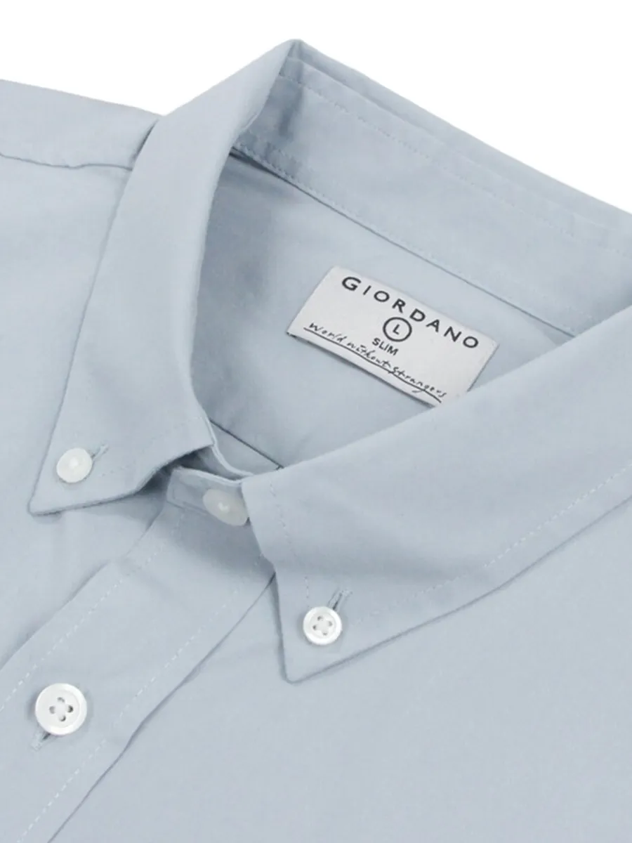 GIORDANO Men s Slim Fit Long Sleeve Stretch Shirt (Poplin)  Light Blue