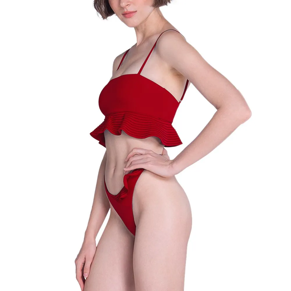 ANGELYS BALEK RED PEPLUM & BRAZILIAN BRIEF WOMEN SWIMSUIT