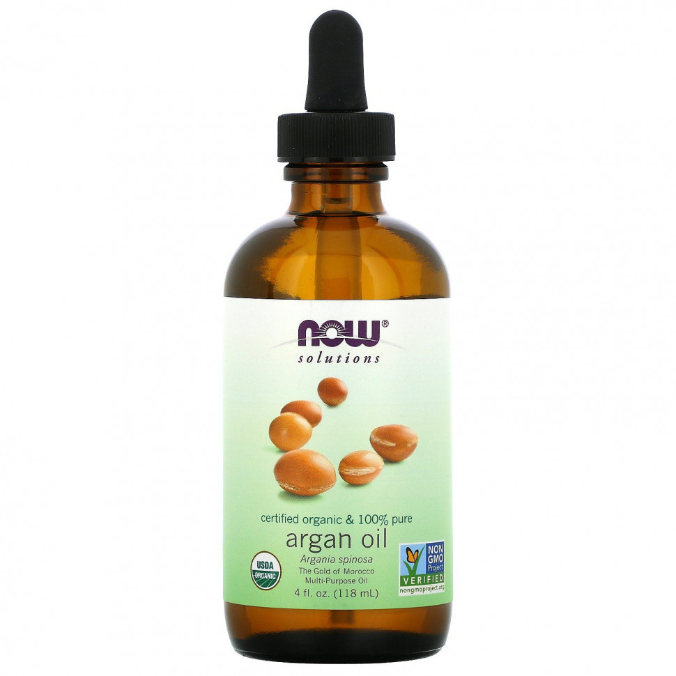 NOW Foods, Solutions, сертифицированное на 100% чистое органическое аргановое масло, 118 мл (4 жидк. унции) - NOW-07736-114 мл