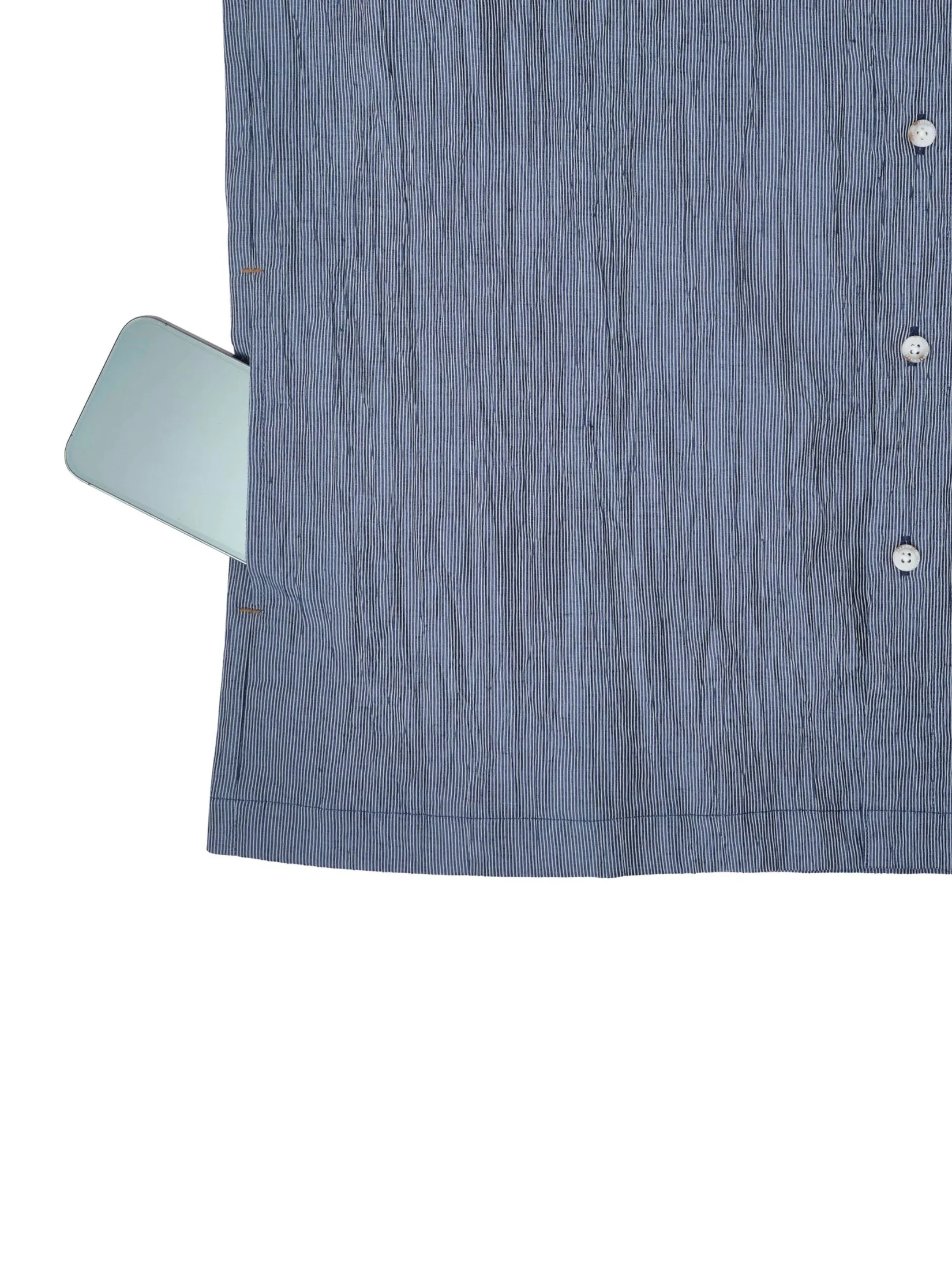 TAKEO KIKUCHI MEN NAVY STRIPE TEXTURED STRIPE CHECK OVERSIZED SHIRT