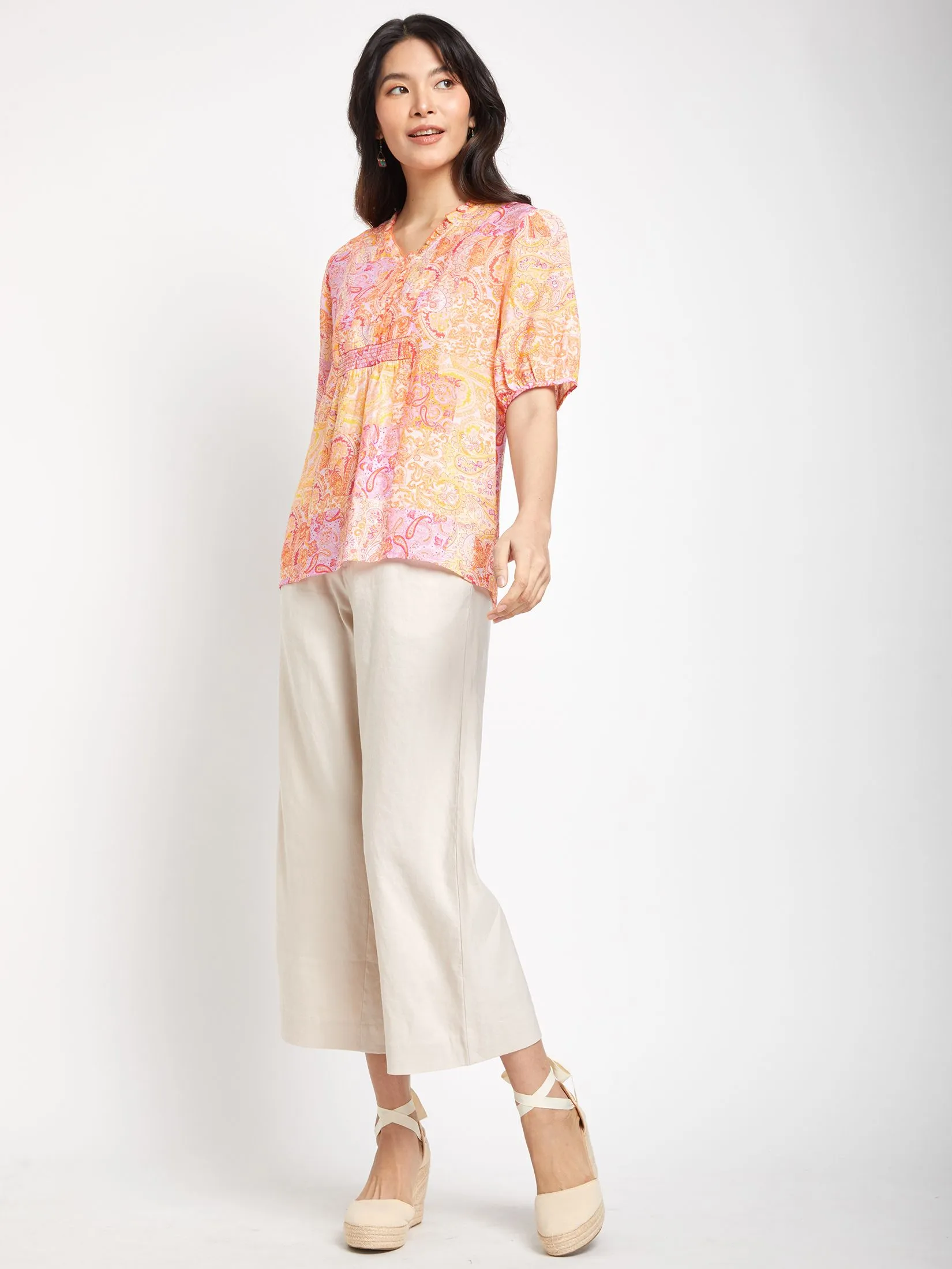 JOURNAL Women Blouse Short Sleeves V-Neck Print