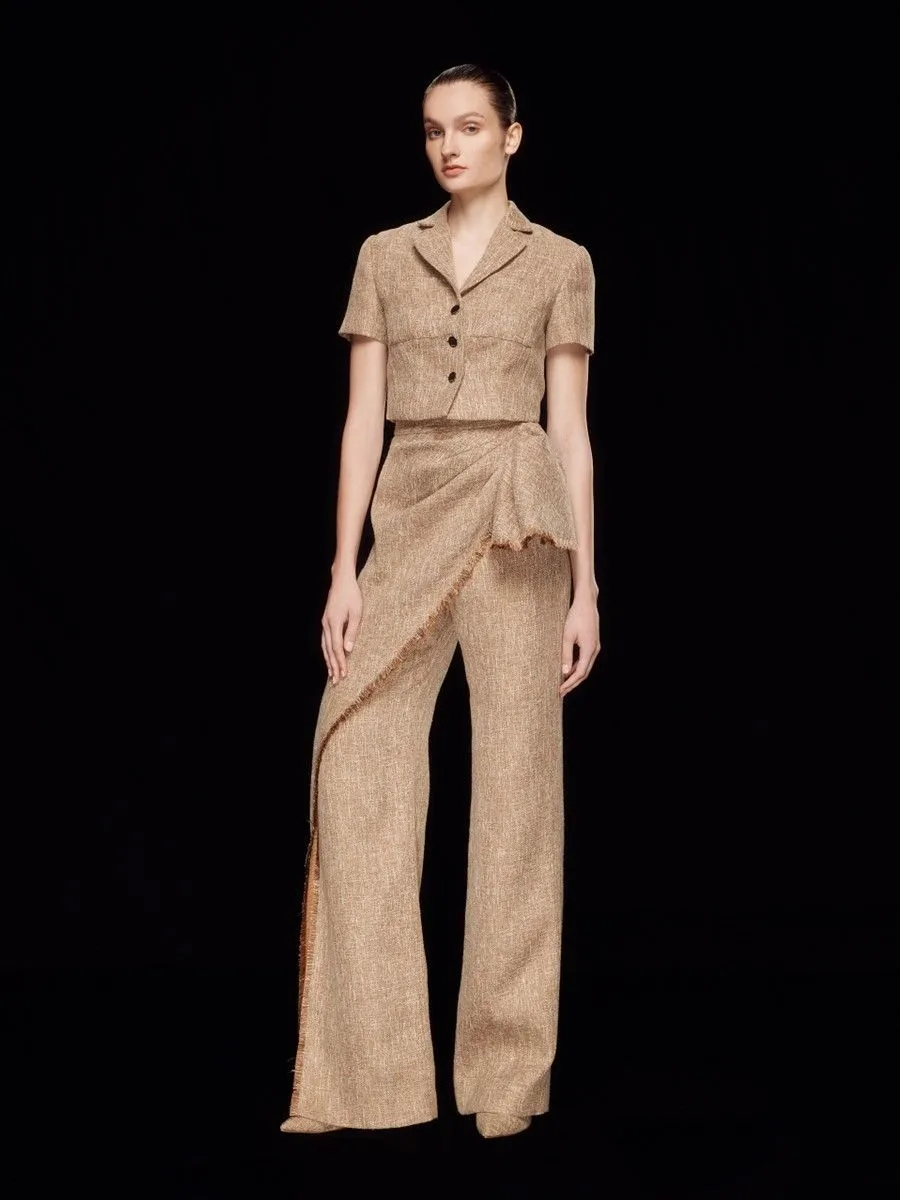 ASAVA ( SS24 )Everly Ruffle High-waisted Women Pants Beige