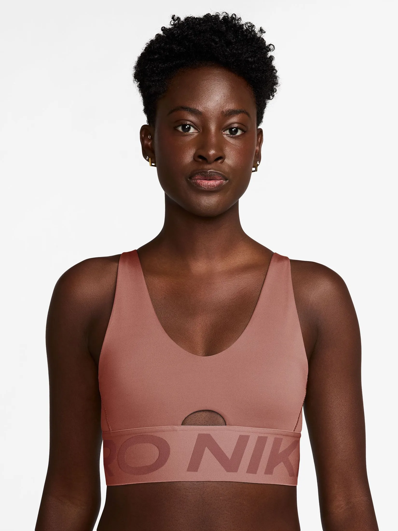 NIKE Women Sport Bar Pro Indy Plunge Medium Support HF7325-685 Rust Pink/Pink Quartz/White