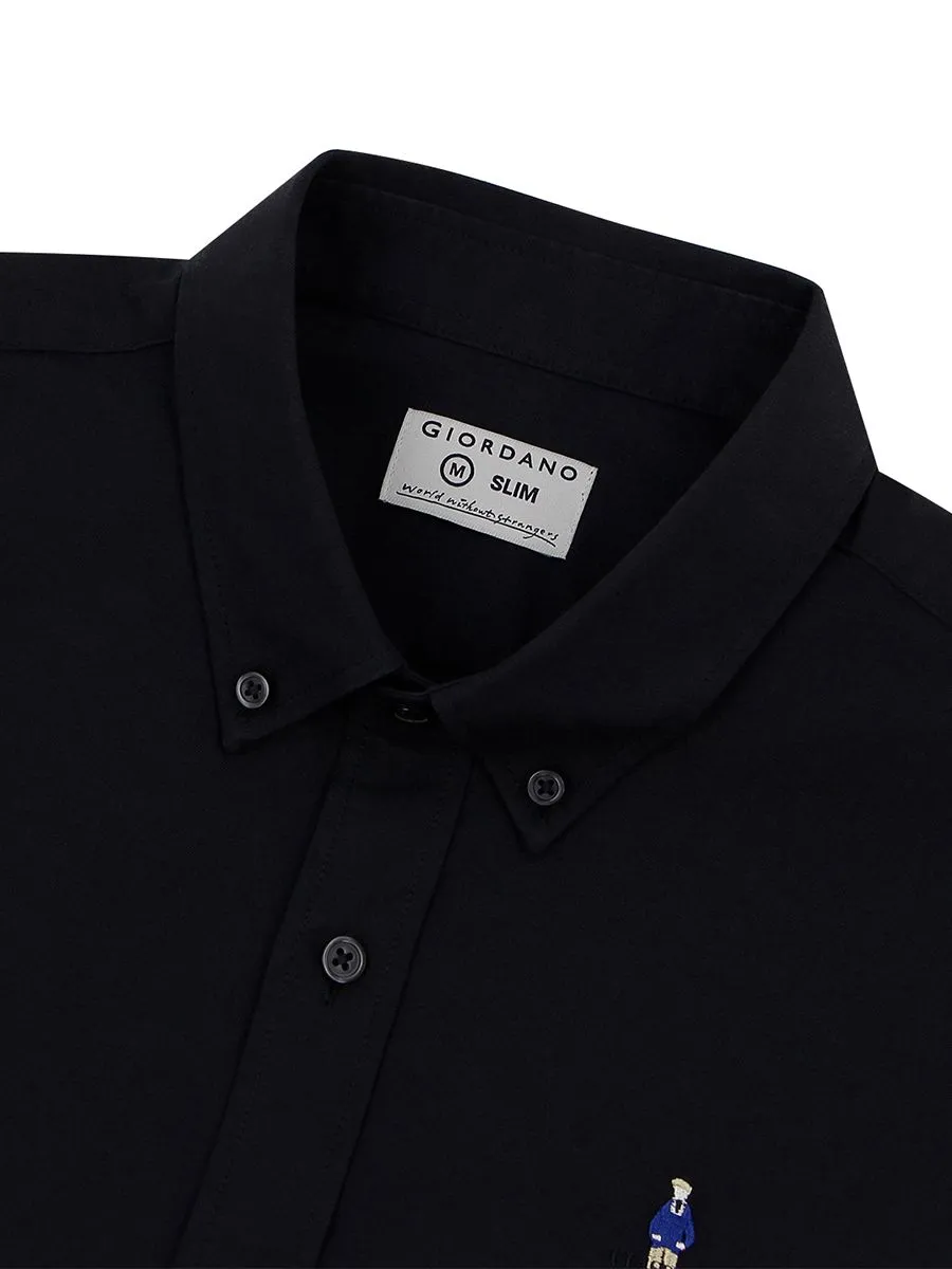 GIORDANO Men's Slim Embroidery Stretch Oxford Shirts (Classic Man)  01 White