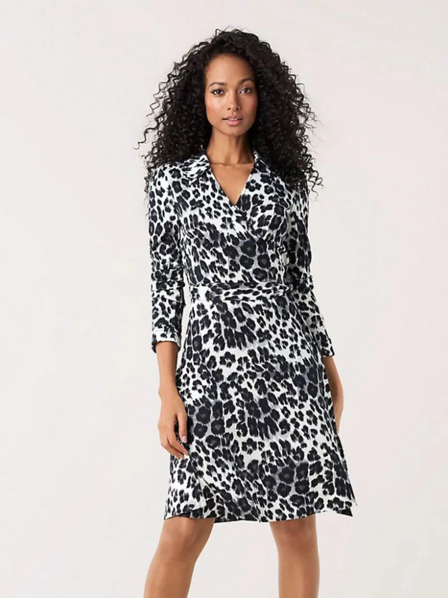 DIANE VON FURSTENBERG Women'S Dress DVF SOLEDAD Heritage Snow Cheetah Grey