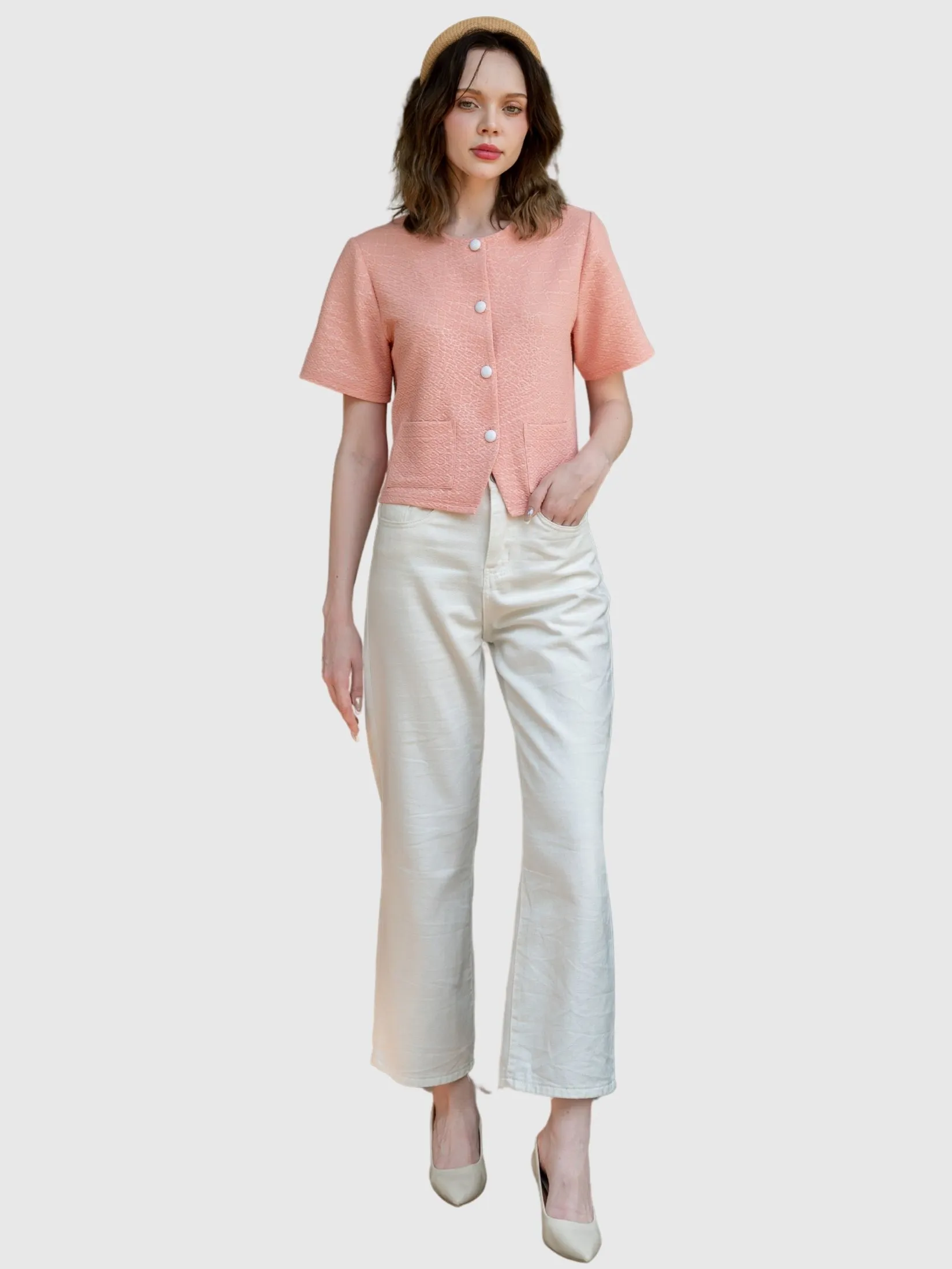 AMILA Women Blouse Short Sleeves Spun Spendex Orange