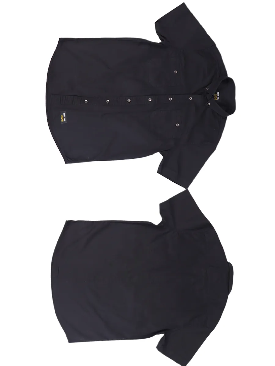 BOVY Men Shirt Short Sleeves Cotton Twill Black