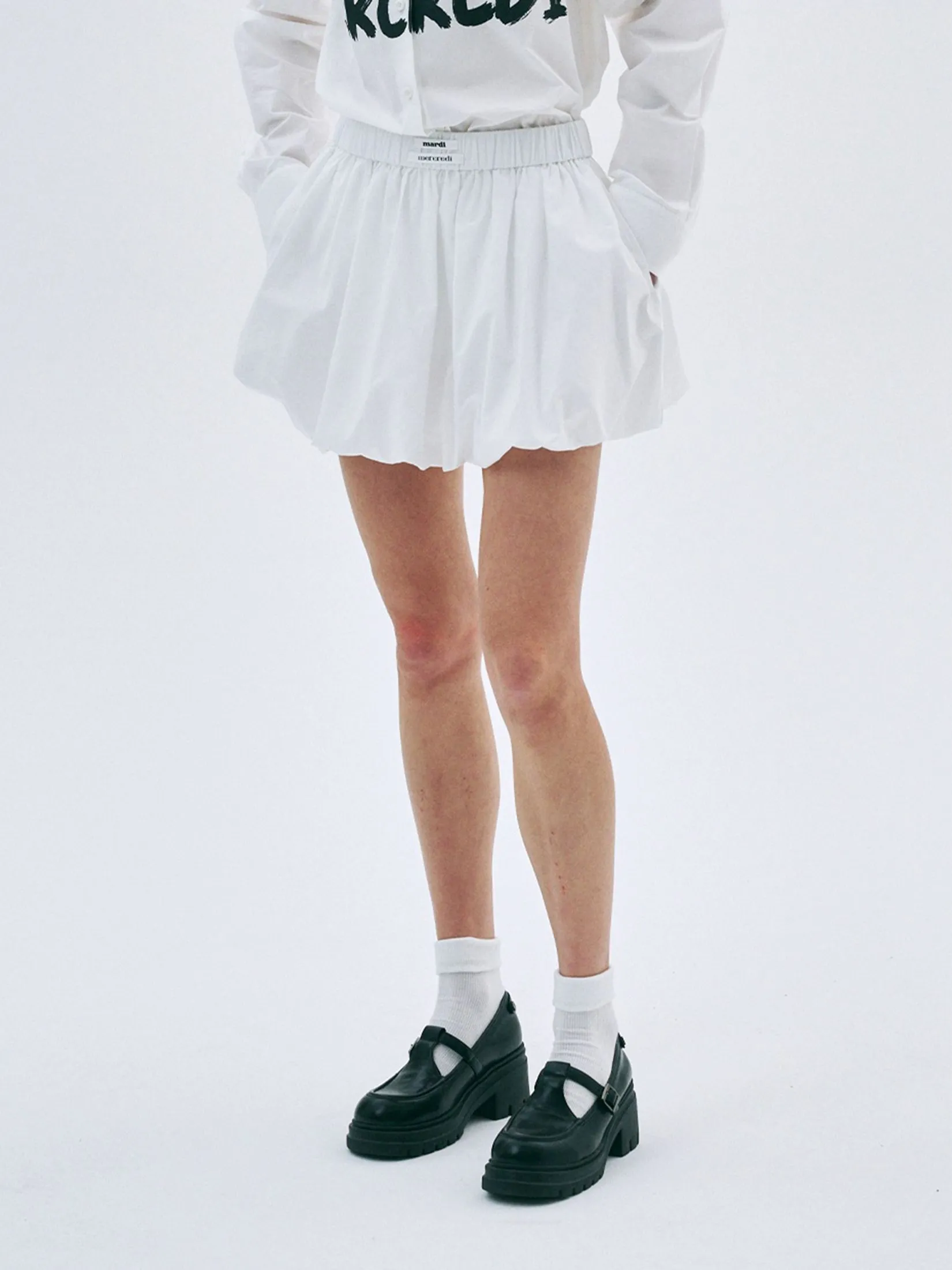 MARDI MERCREDI Cotton Balloon Mini Skirt Double Label White F