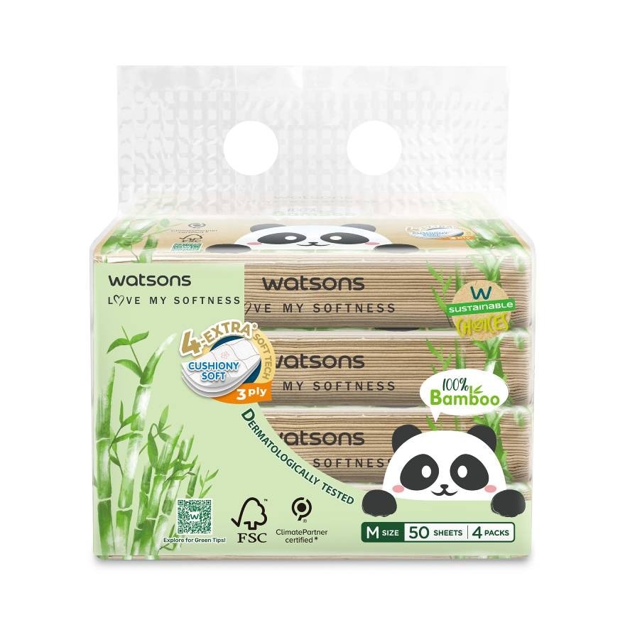 Watsons Velvet Facial Tissue (Travel) Panda 3ply 50sheet x 4 Packs.
