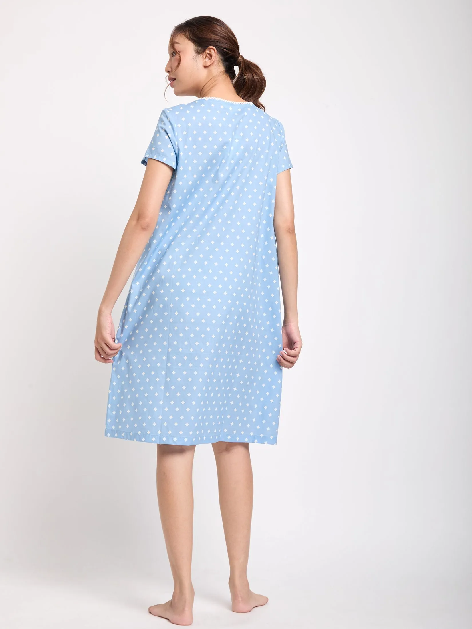 CLAUDIA'S ROMANCE Women Pyjamas Dress Short Sleeves Light Blue