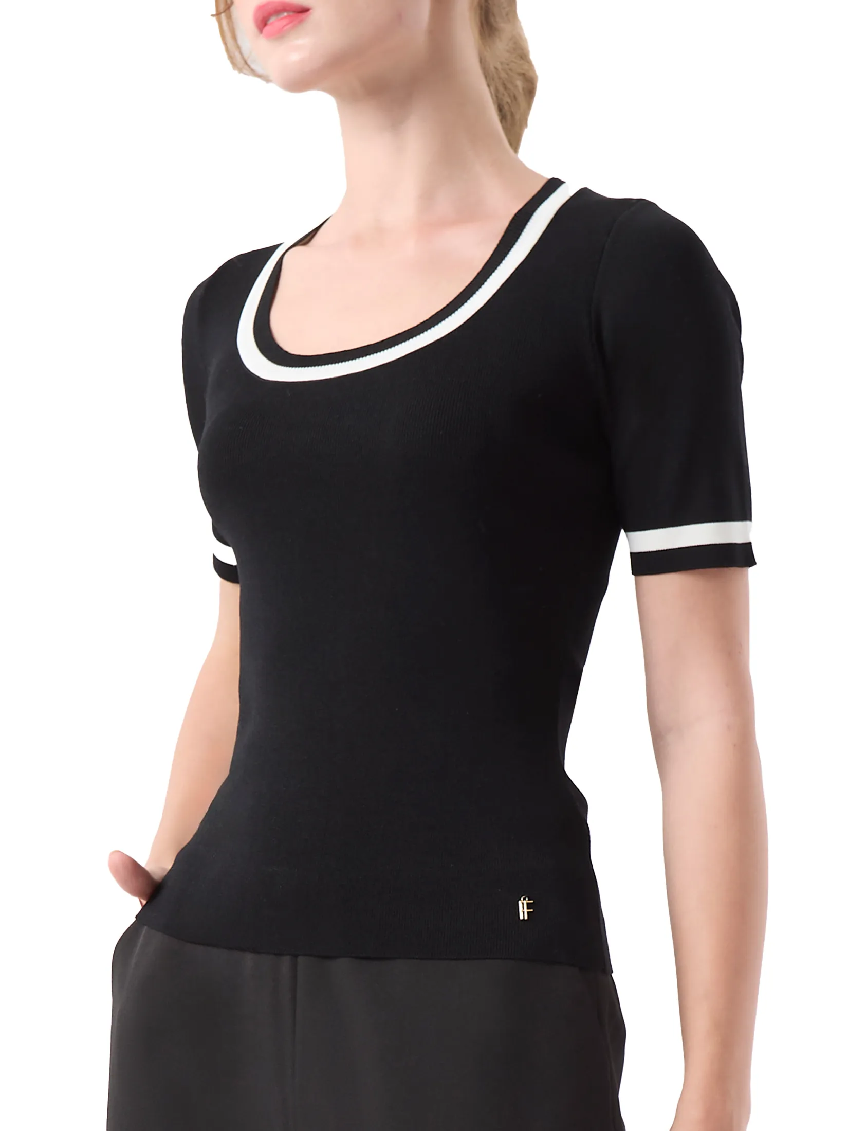 F-FASHION U-neck Knit Top Women Black