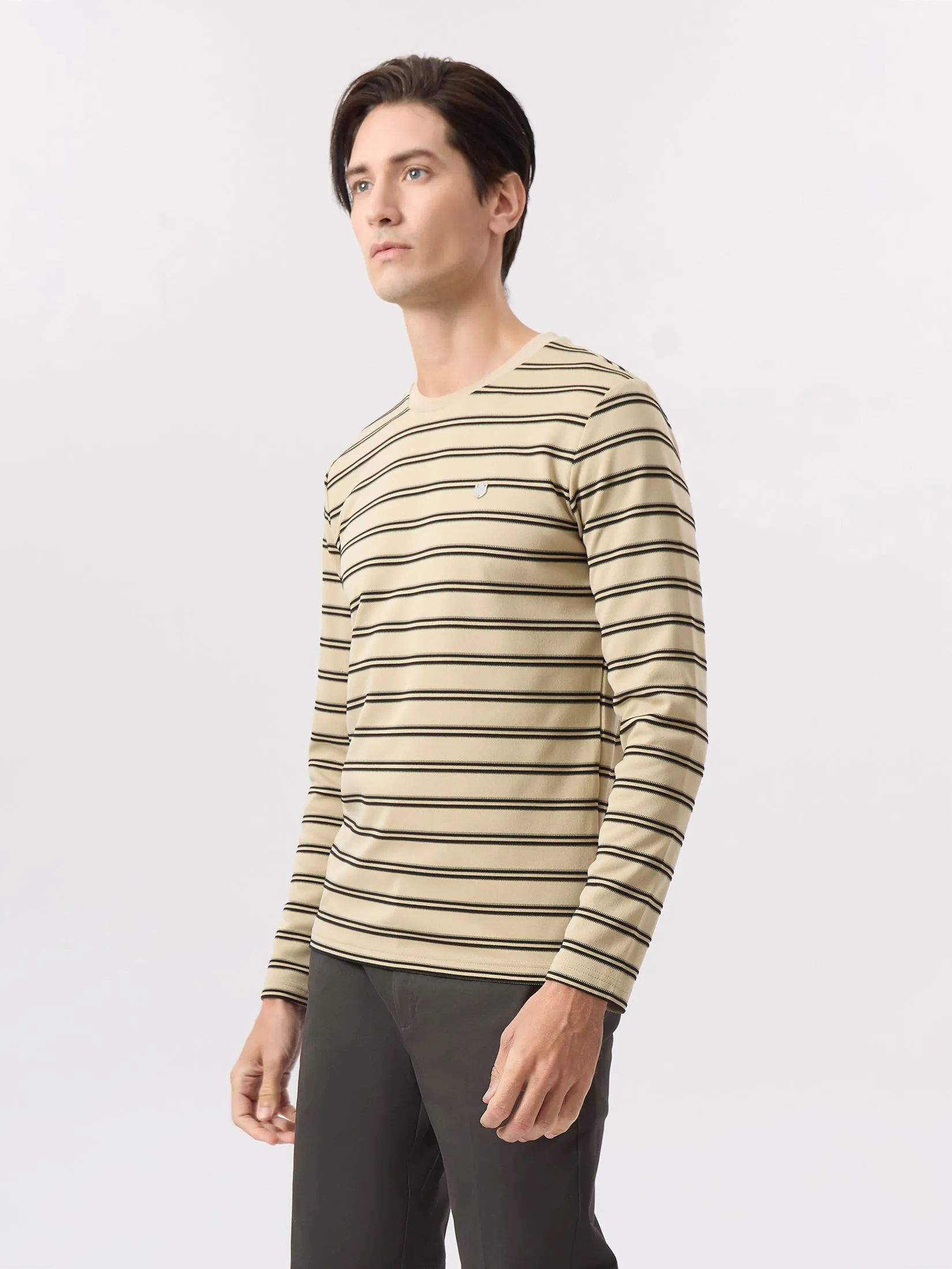 LTD Striped Long-Sleeve T-shirt Men Beige
