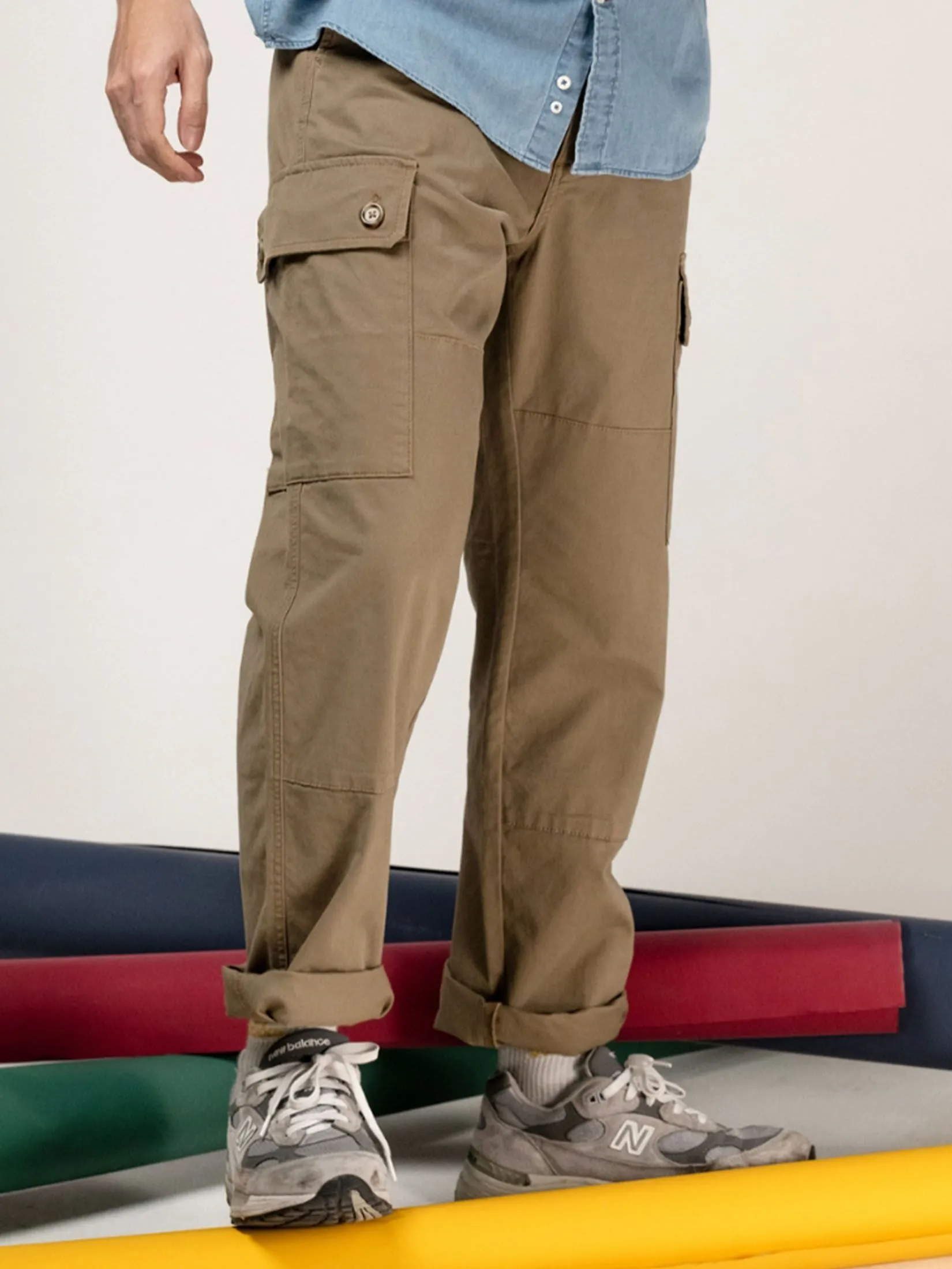 ERA-WON Men's Cargo trousers straight relaxed fit Beige