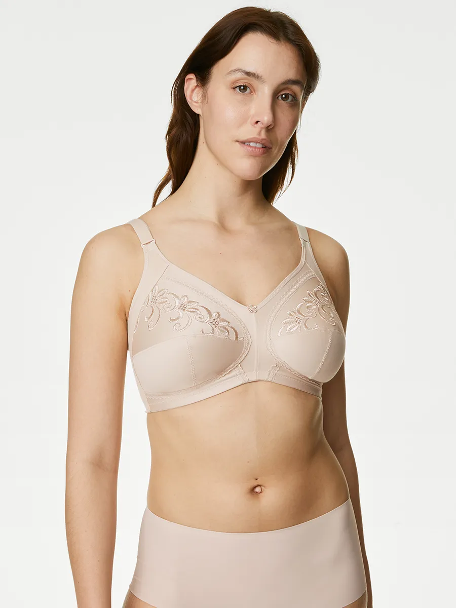 MARKS & SPENCER Women Bra Total Support Embroidered Full Cup Almond