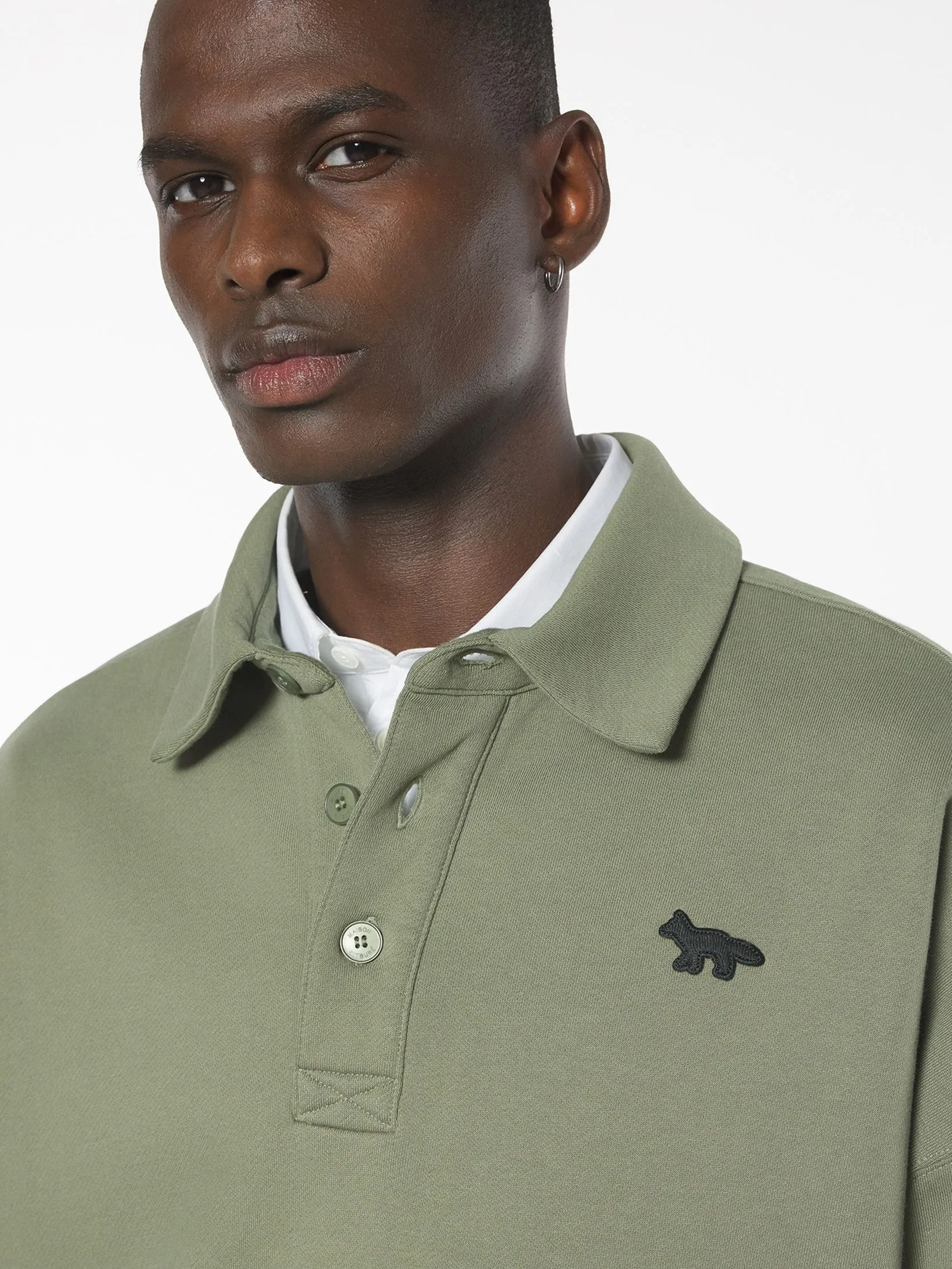 MAISON KITSUNÉ Men Polo Sweatshirt Profile Fox Oversize Dark Khaki