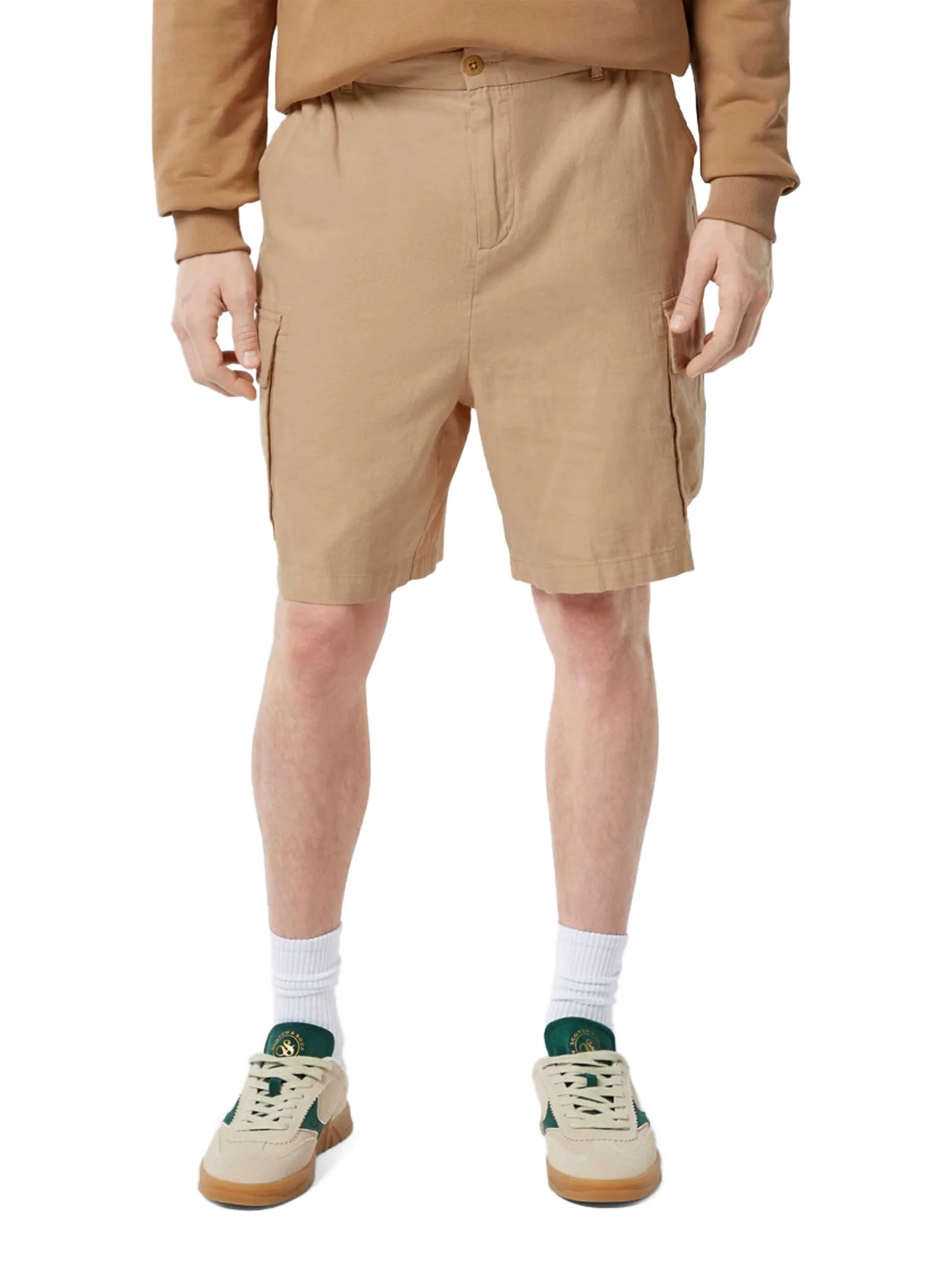 SCOTCH&SODA Men Cargo Short Cotton-Linen Relaxed Fit Soft Camel Size - L