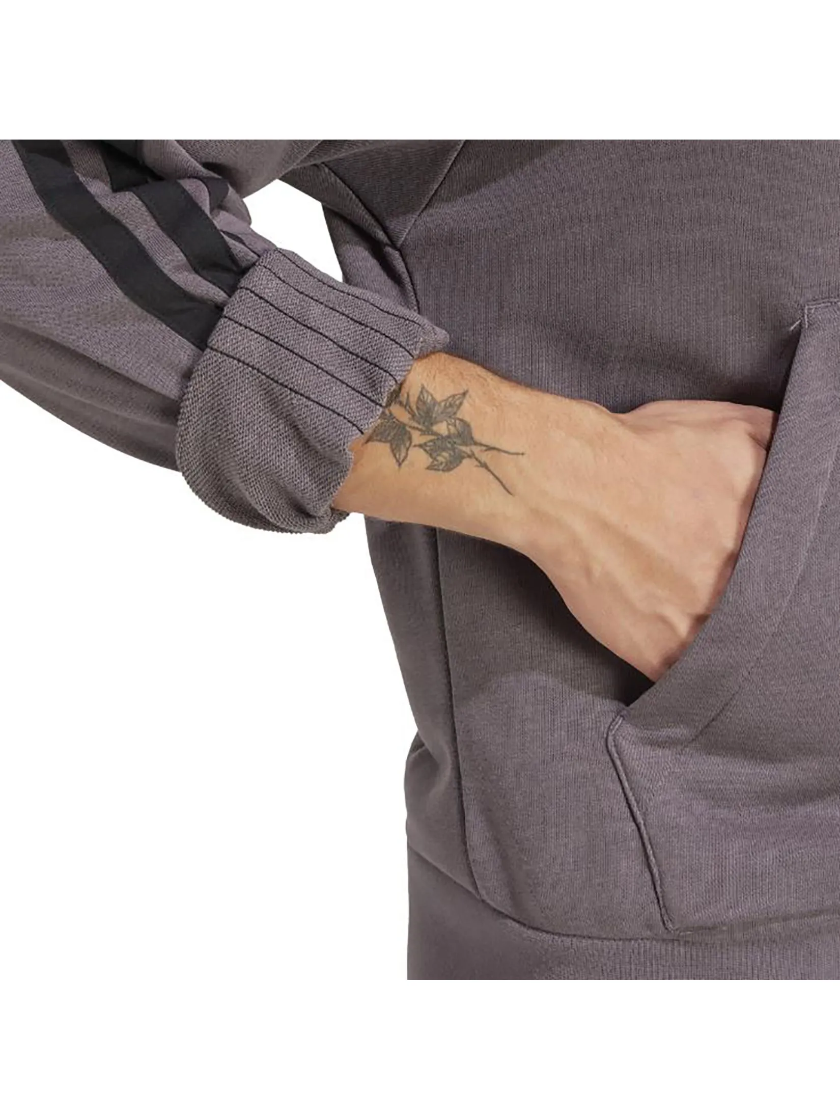 ADIDAS Men Hoodie Essentials 3-Stripes French Terry Grey Strata / Black