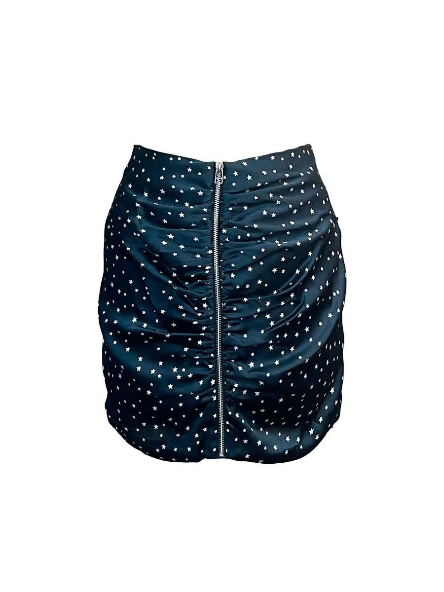 SENADA WOMEN GREEN STARS DRAPED MINI SKIRT WITH FRONT ZIPPER