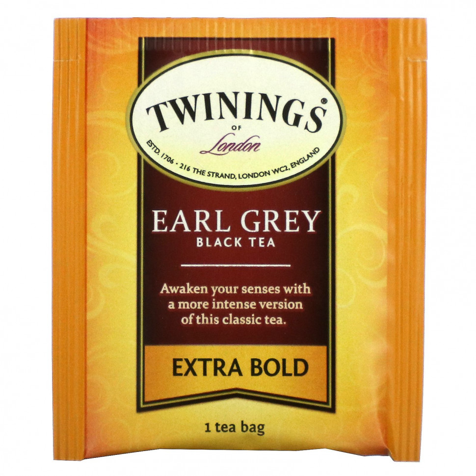 Twinings, Black Tea, Earl Grey, Extra Bold, 20 чайных пакетиков, 40 г (1,41 унции)