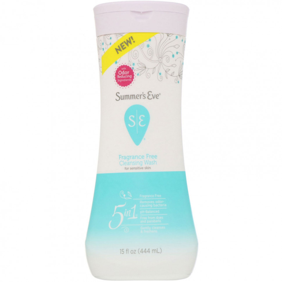 Summer's Eve, Очищающее средство 5 in 1, без запаха, 444 мл