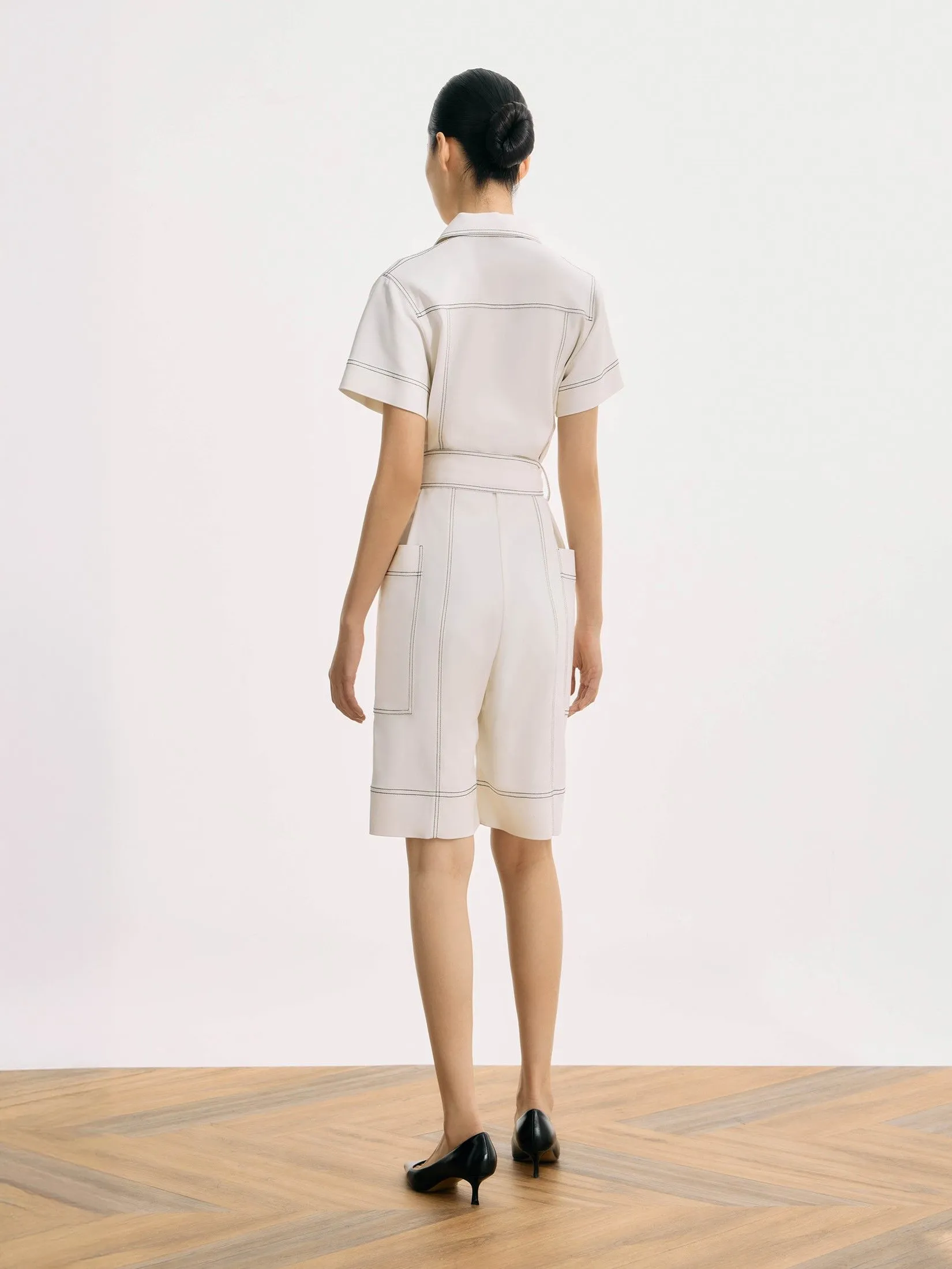 ASAVA ( SS25) Zena Women Short Sleeve Playsuit White