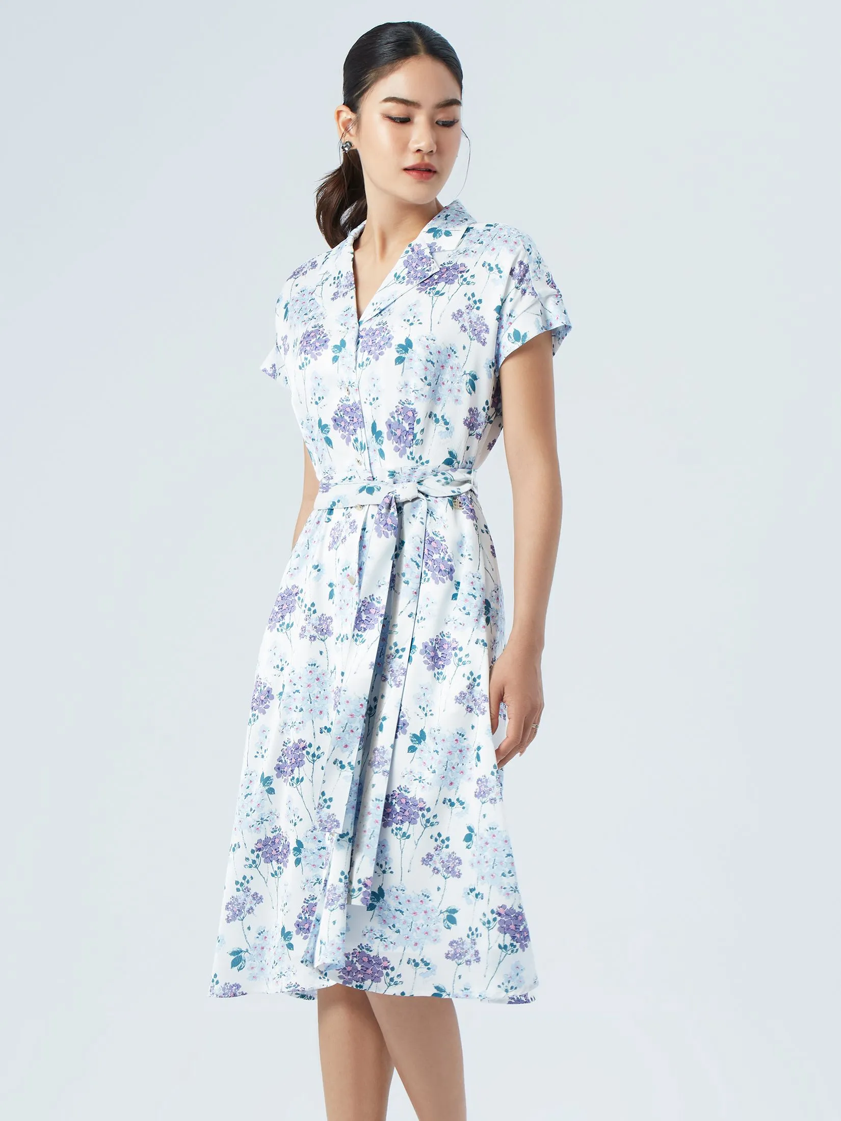 ESPADA Lapel Collar Floral Print Dress