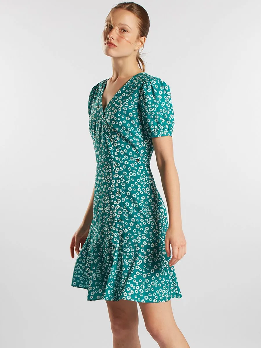 ESP Floral Print Dress Women Dark Green