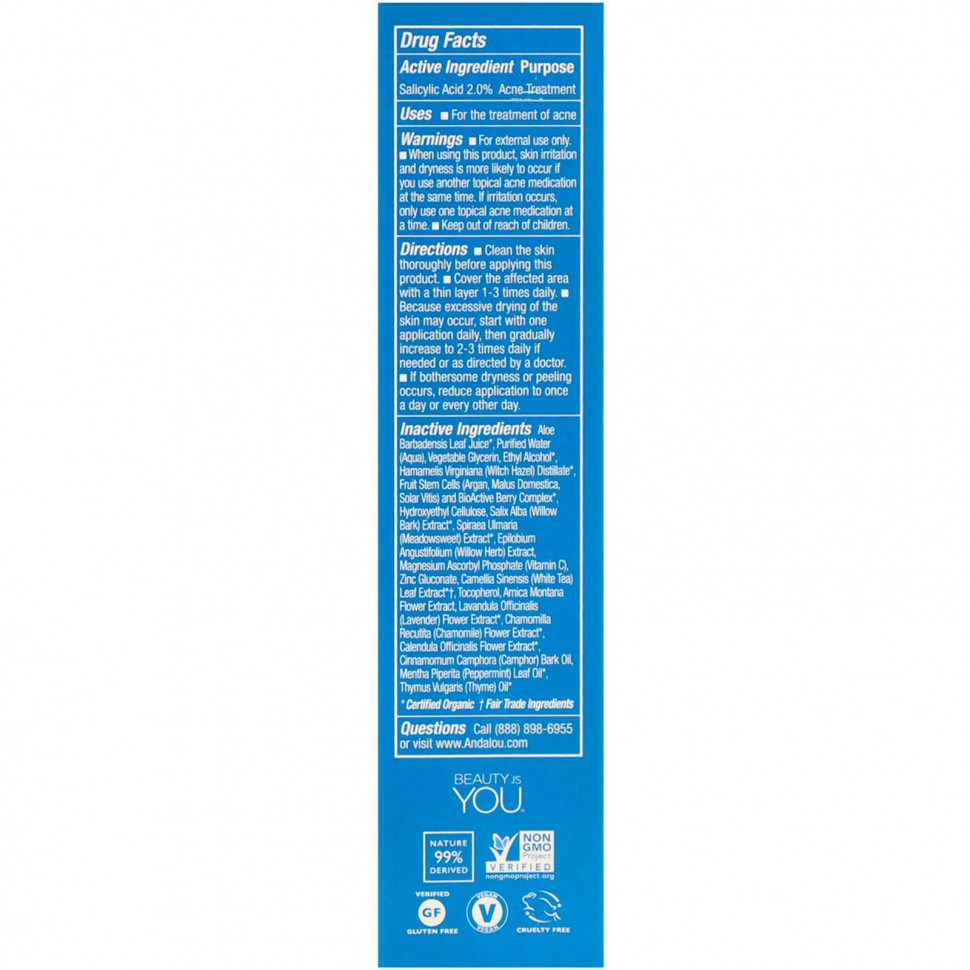 Andalou Naturals, гель для устранения несовершенств, максимальная сила, чистая кожа, 18 мл (6 жидких унций)