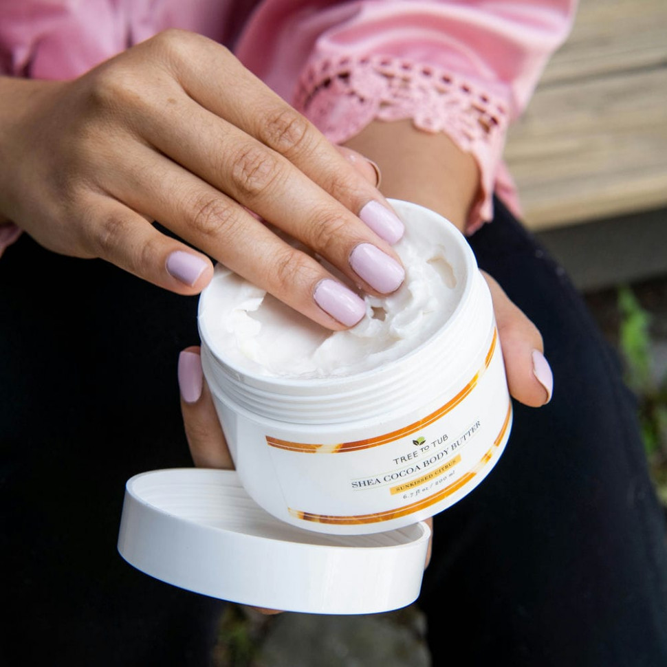 Tree To Tub, Глубоко увлажняющее масло для тела с ши и какао для очень сухой кожи, солнечные цитрусовые, 200 мл (6,7 жидк. Унции)