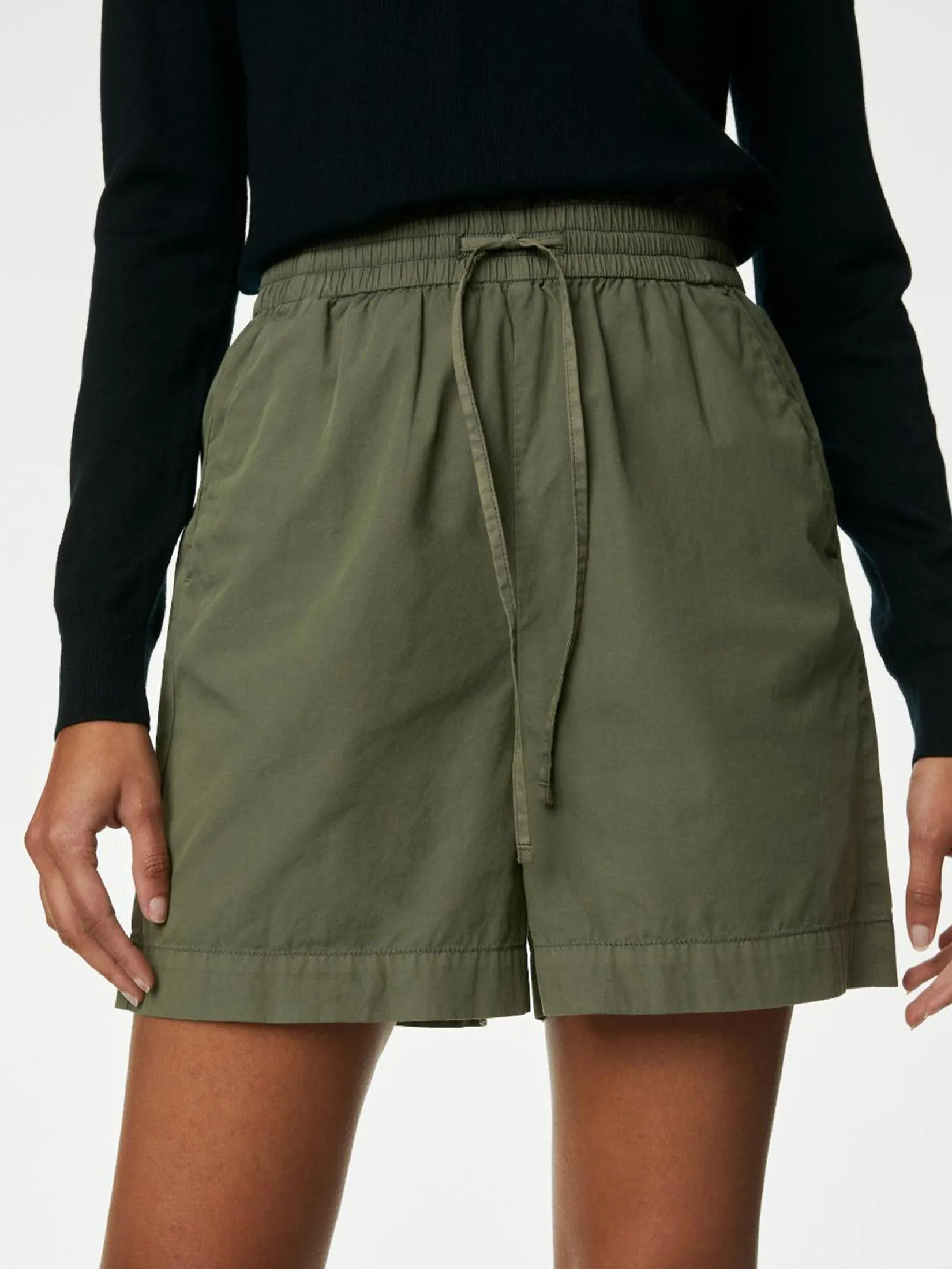 MARKS & SPENCER Women Shorts High Waisted Pure Cotton Hunter Green
