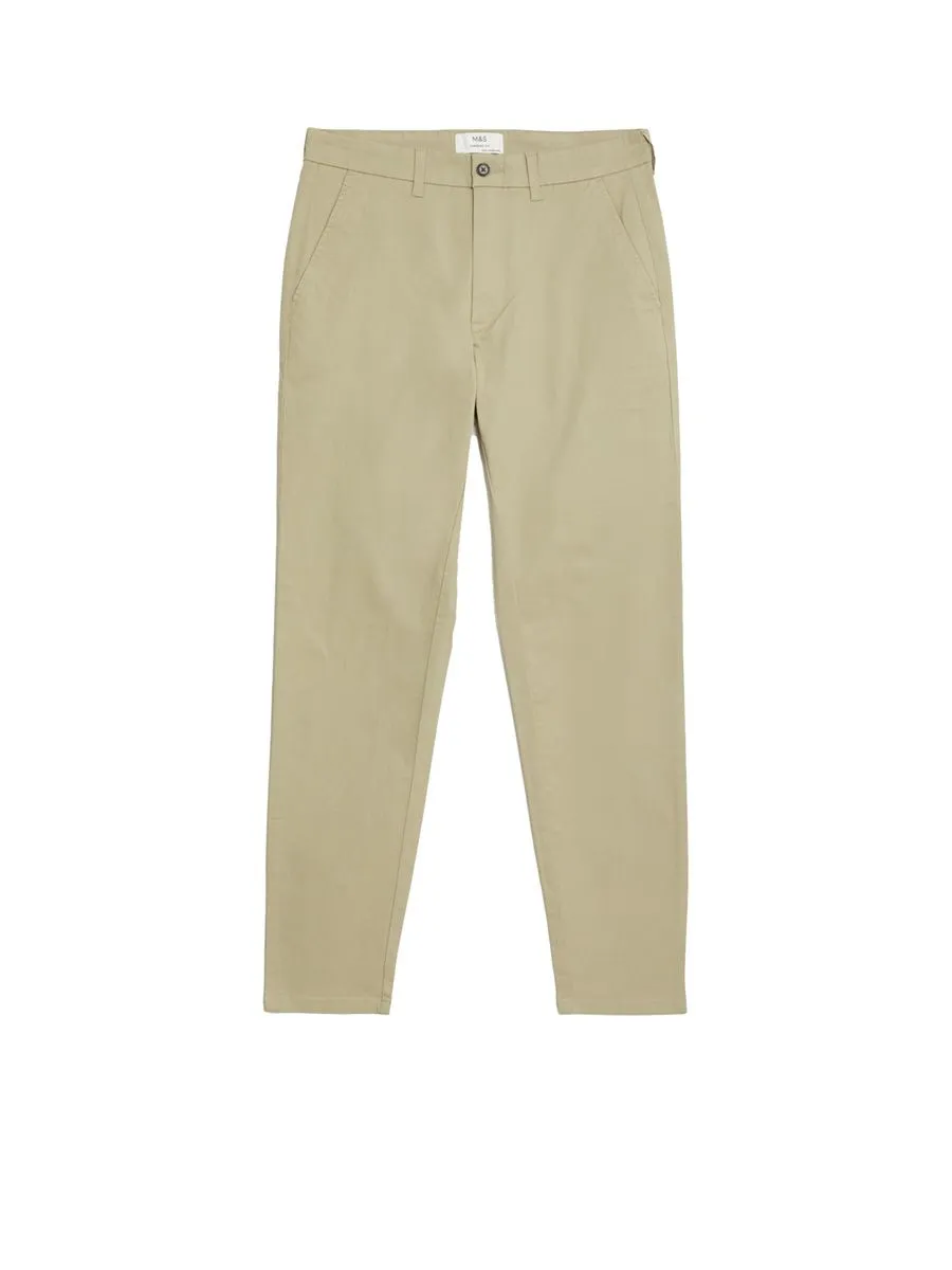 MARKS & SPENCER Men Chinos Pants Tapered Fit Stretch Sandstone