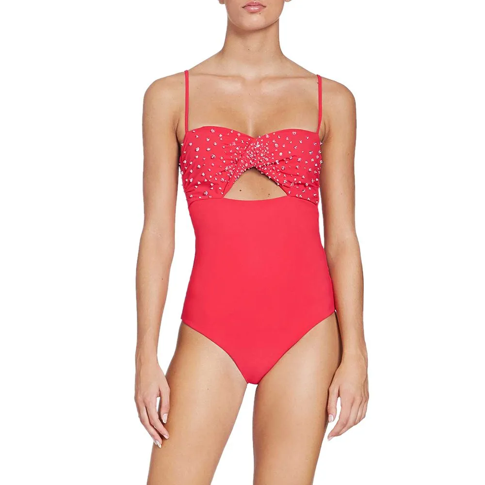ANGELYS BALEK Red Embellished Twist Top  Women Swimsuit
