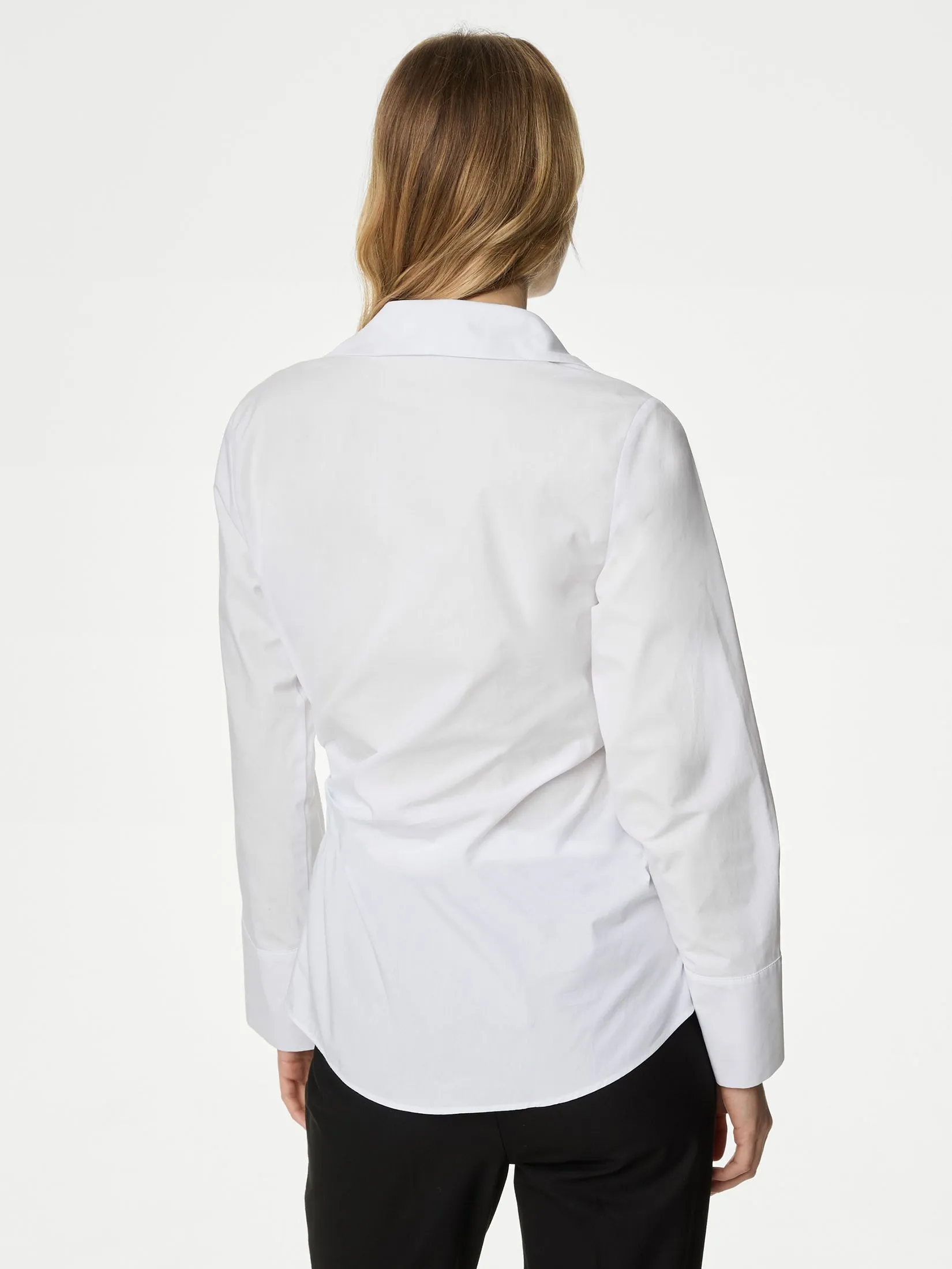 MARKS & SPENCER Women Shirt Pure Cotton Tie Front White