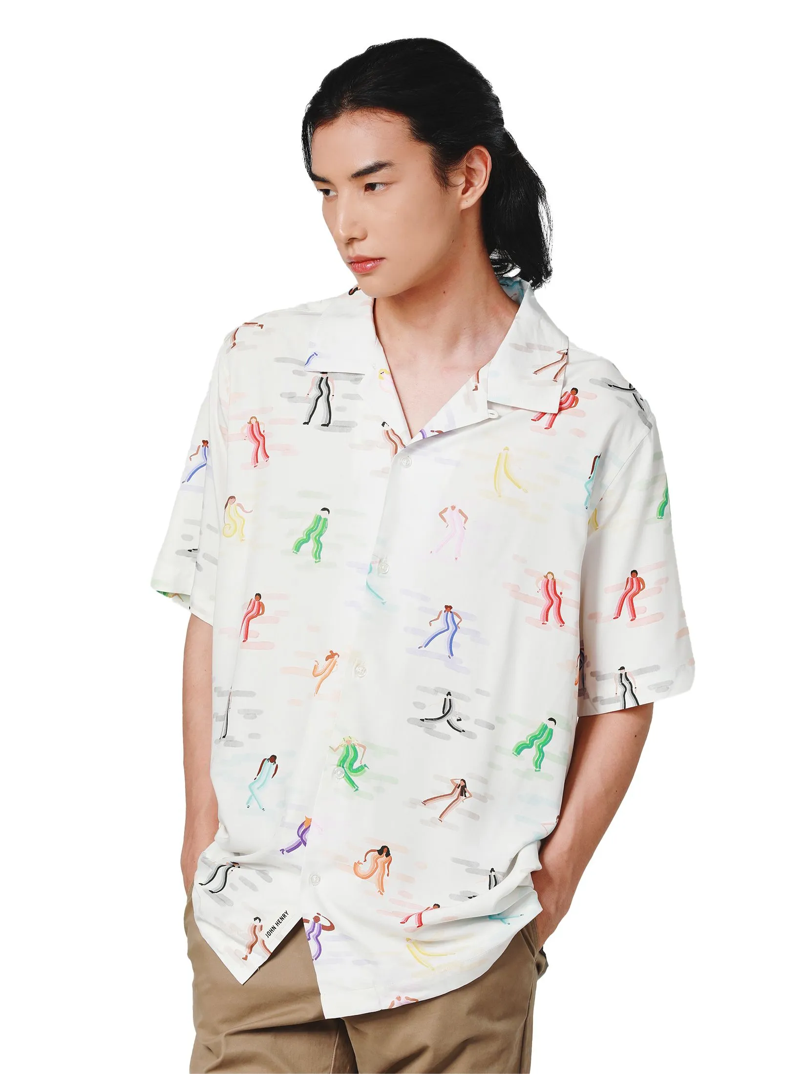 JOHN HENRY Men's Short Sleeves Shirts (Relaxed Fit) PRIDE MONTH White