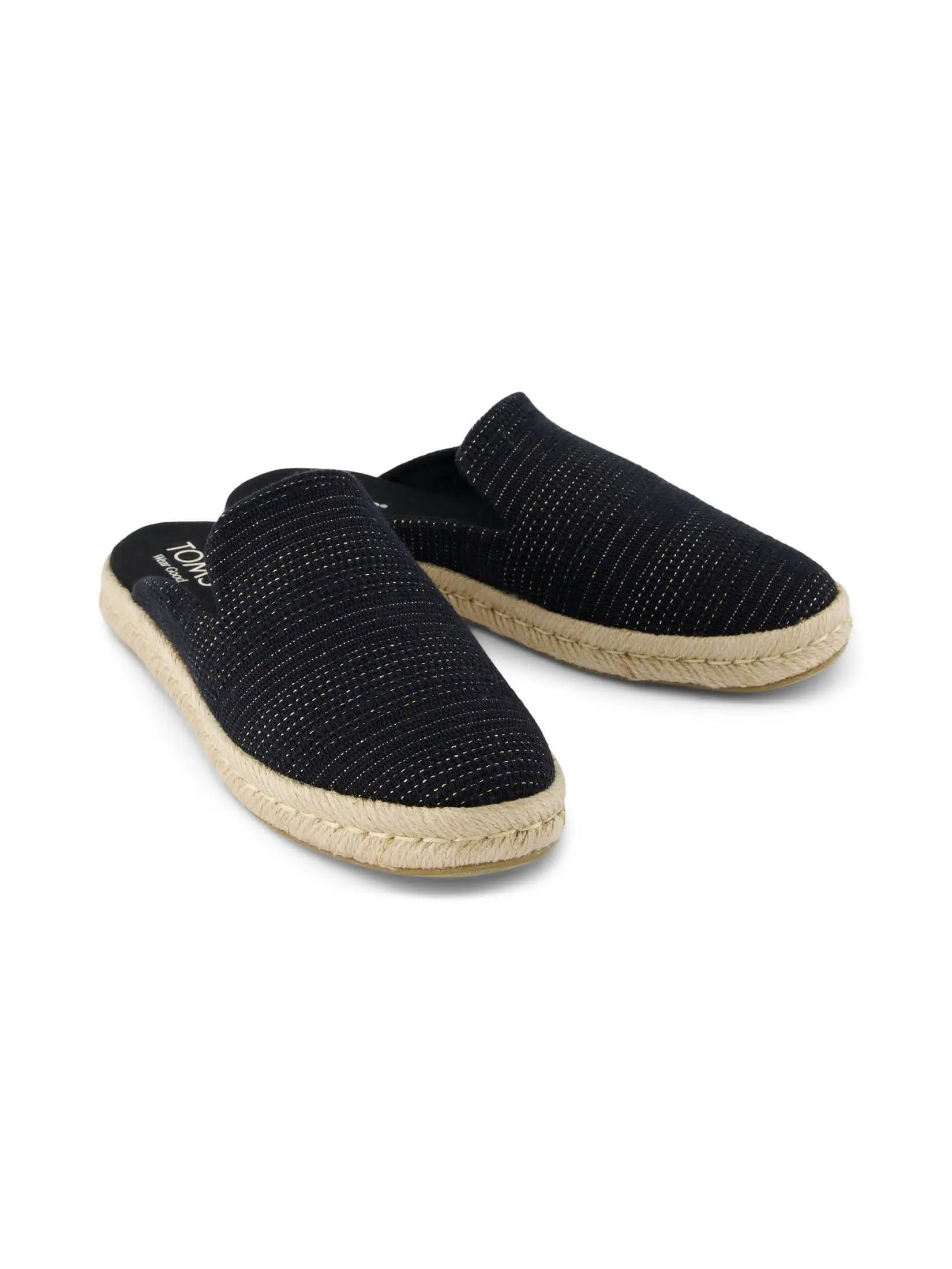 TOMS Women Shoe Slip On Santiago Mule Black Metallic Linen Stripe